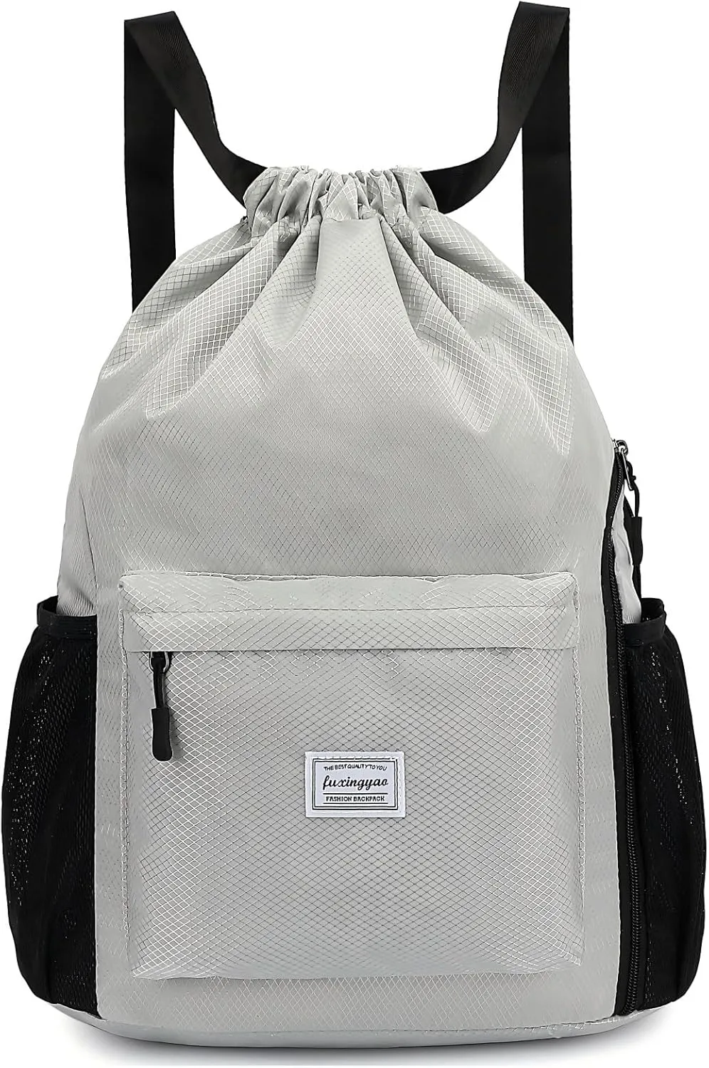 FUXINGYAO Drawstring Backpack Sports Gym Bag with Shoes Compartment, String Backpack Cinch for Women Men (Grey)