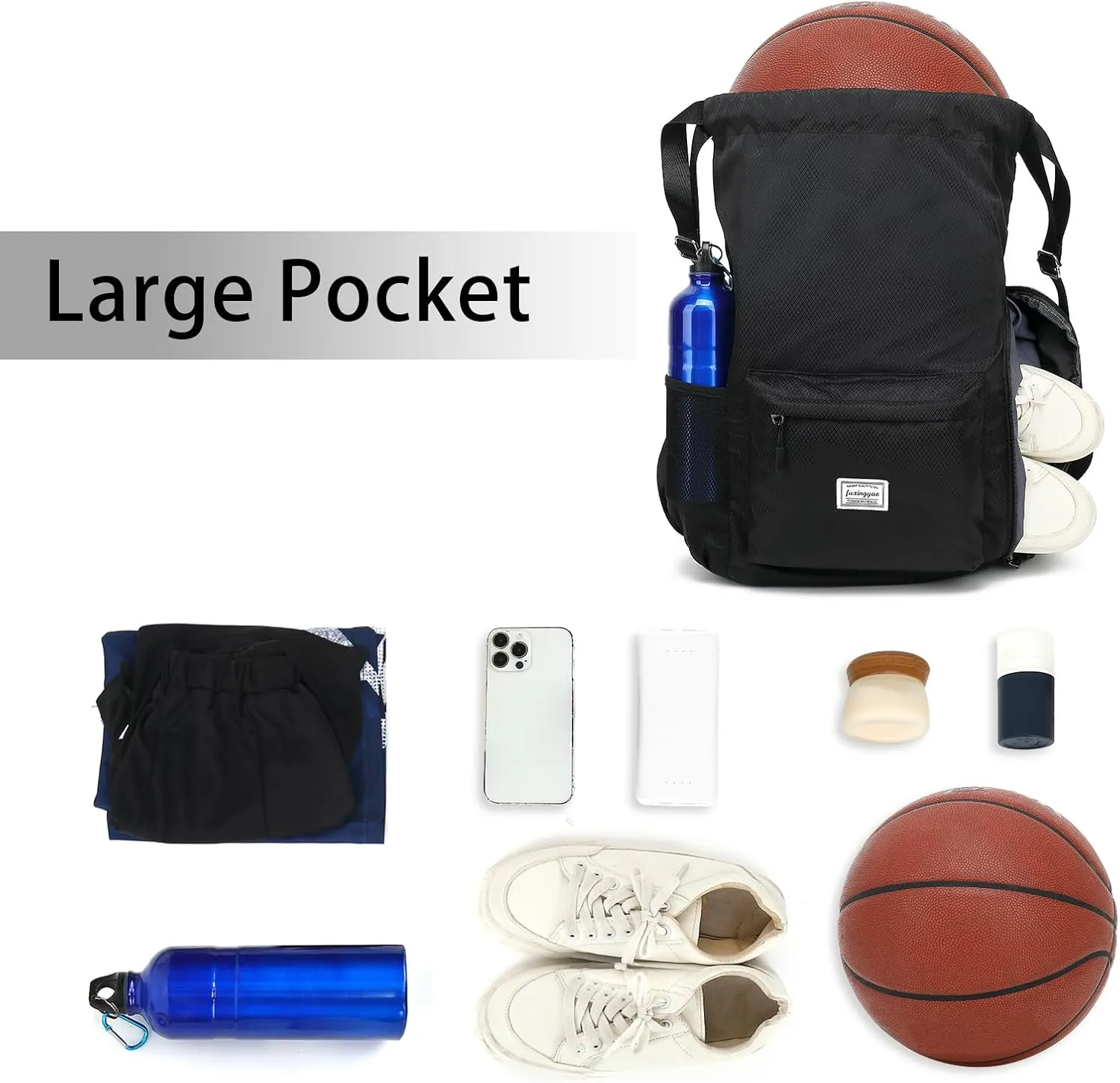 FUXINGYAO Drawstring Backpack Sports Gym Bag with Shoes Compartment, String Backpack Cinch for Women Men (Grey)