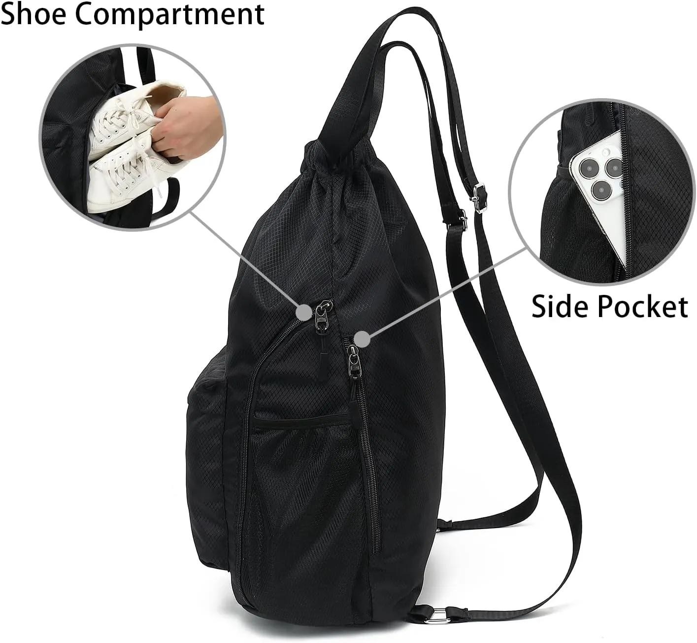 FUXINGYAO Drawstring Backpack Sports Gym Bag with Shoes Compartment, String Backpack Cinch for Women Men (Grey)