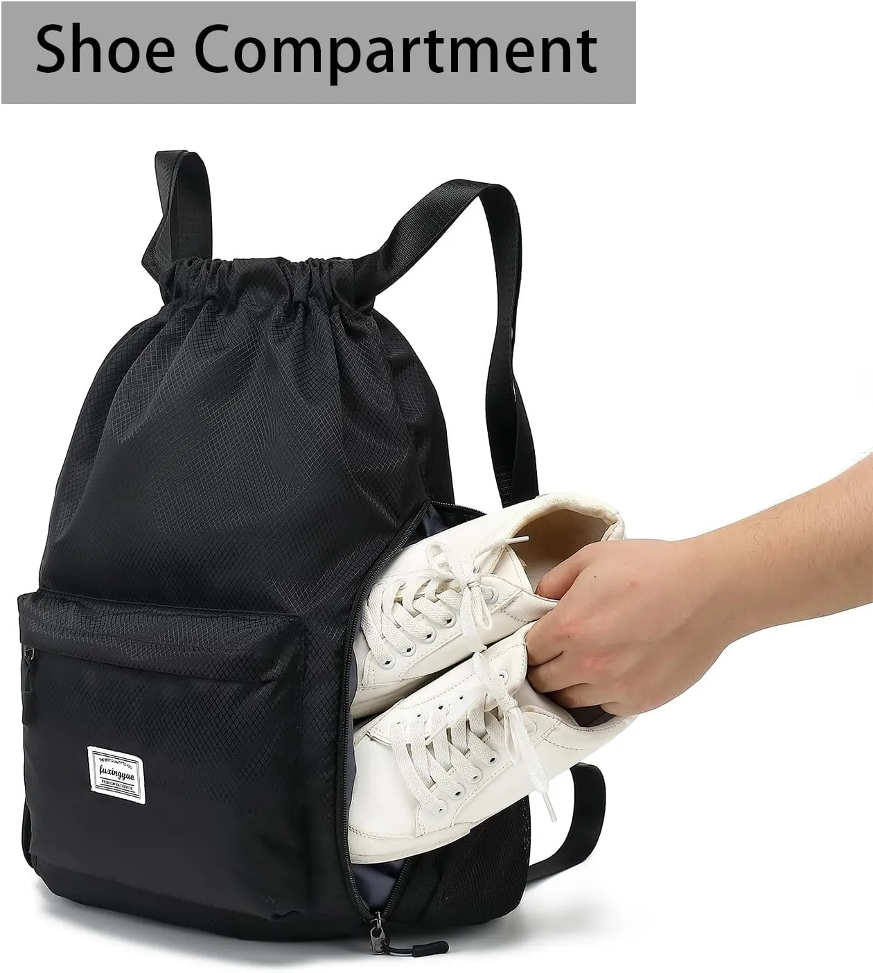 FUXINGYAO Drawstring Backpack Sports Gym Bag with Shoes Compartment, String Backpack Cinch for Women Men (Grey)