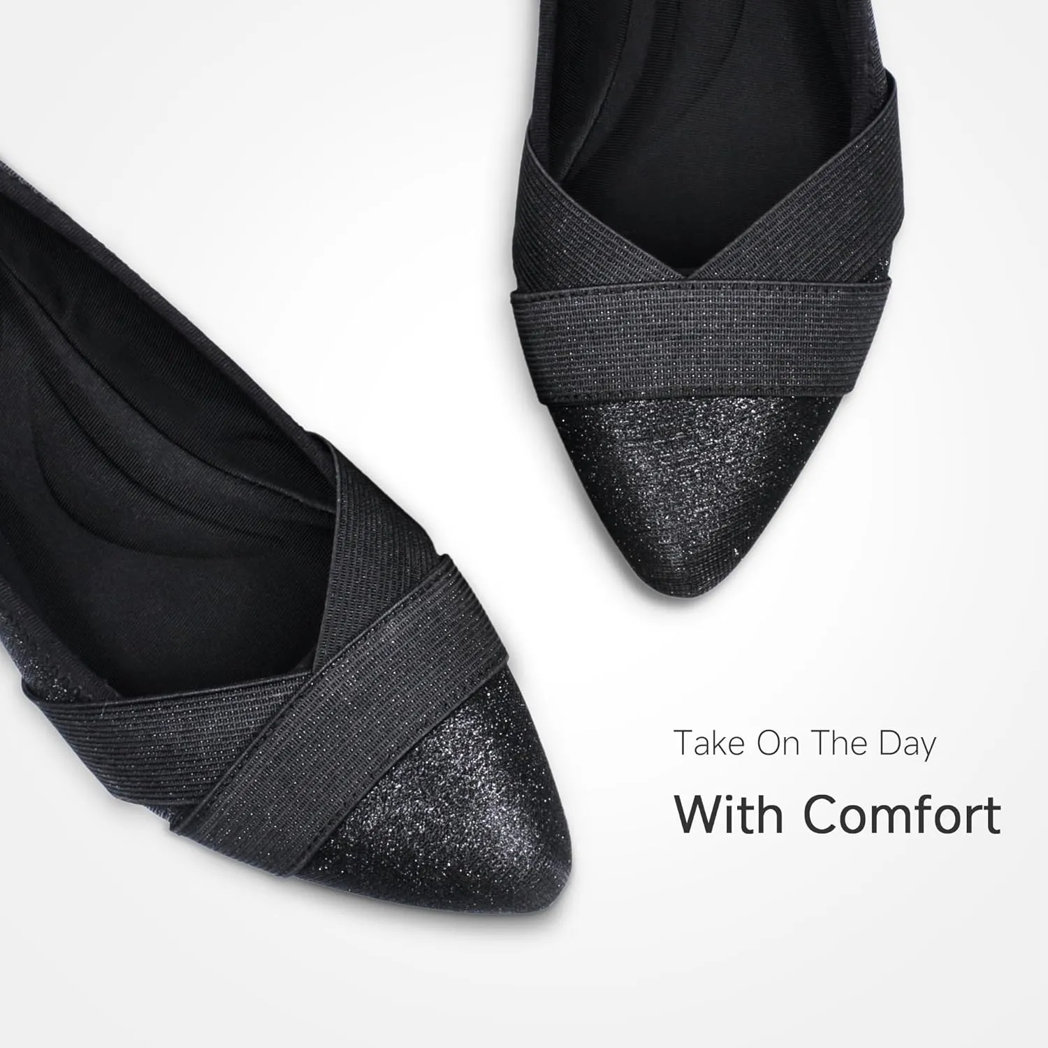 GAWBAW Women's Pointed Toe Flats with Glitter Comfortable Working Flats Low Wedge Casual Dressy Flat Shoes for Women