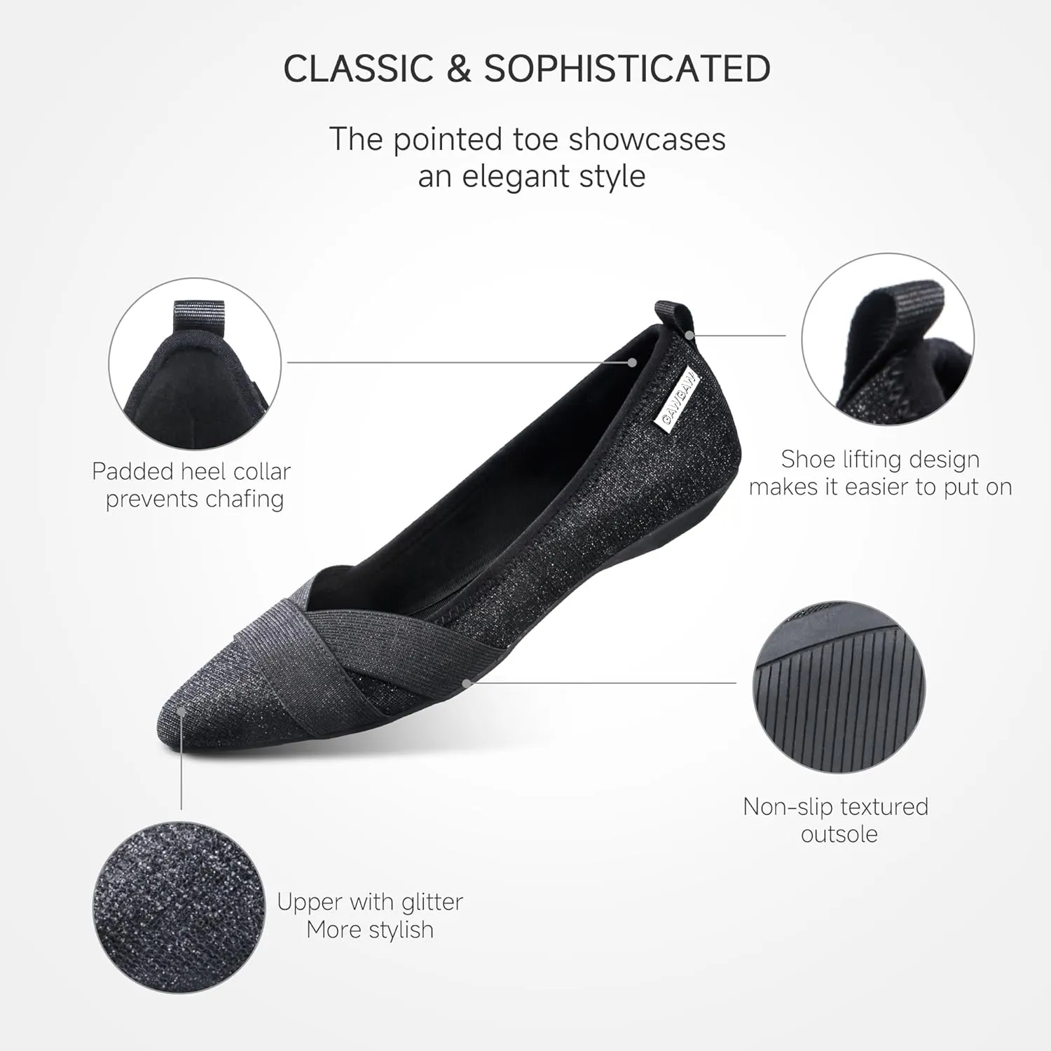 GAWBAW Women's Pointed Toe Flats with Glitter Comfortable Working Flats Low Wedge Casual Dressy Flat Shoes for Women