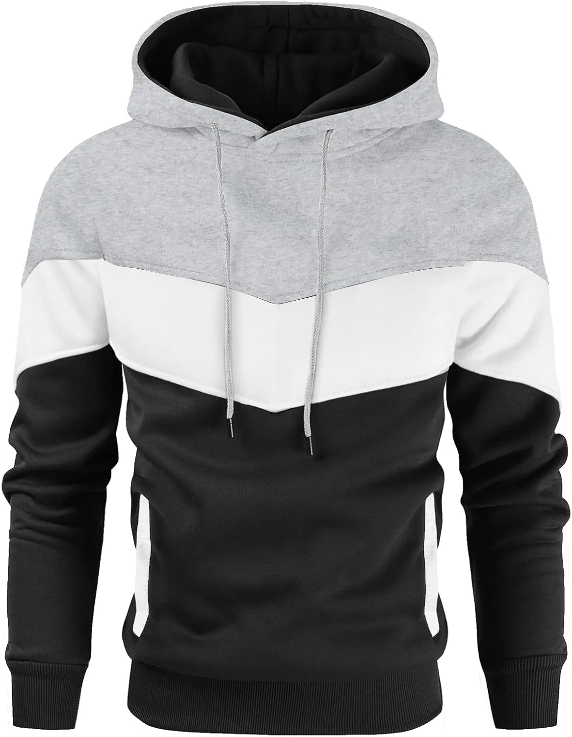 Gesean Men's Novelty Color Block Pullover Fleece Hoodie Long Sleeve Casual Sweatshirt with Pocket
