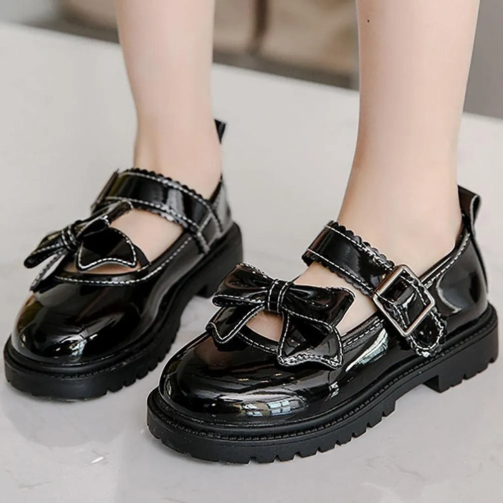 Girls Bowknot Ballerina Mary Jane School Wedding Party Flat Shoes