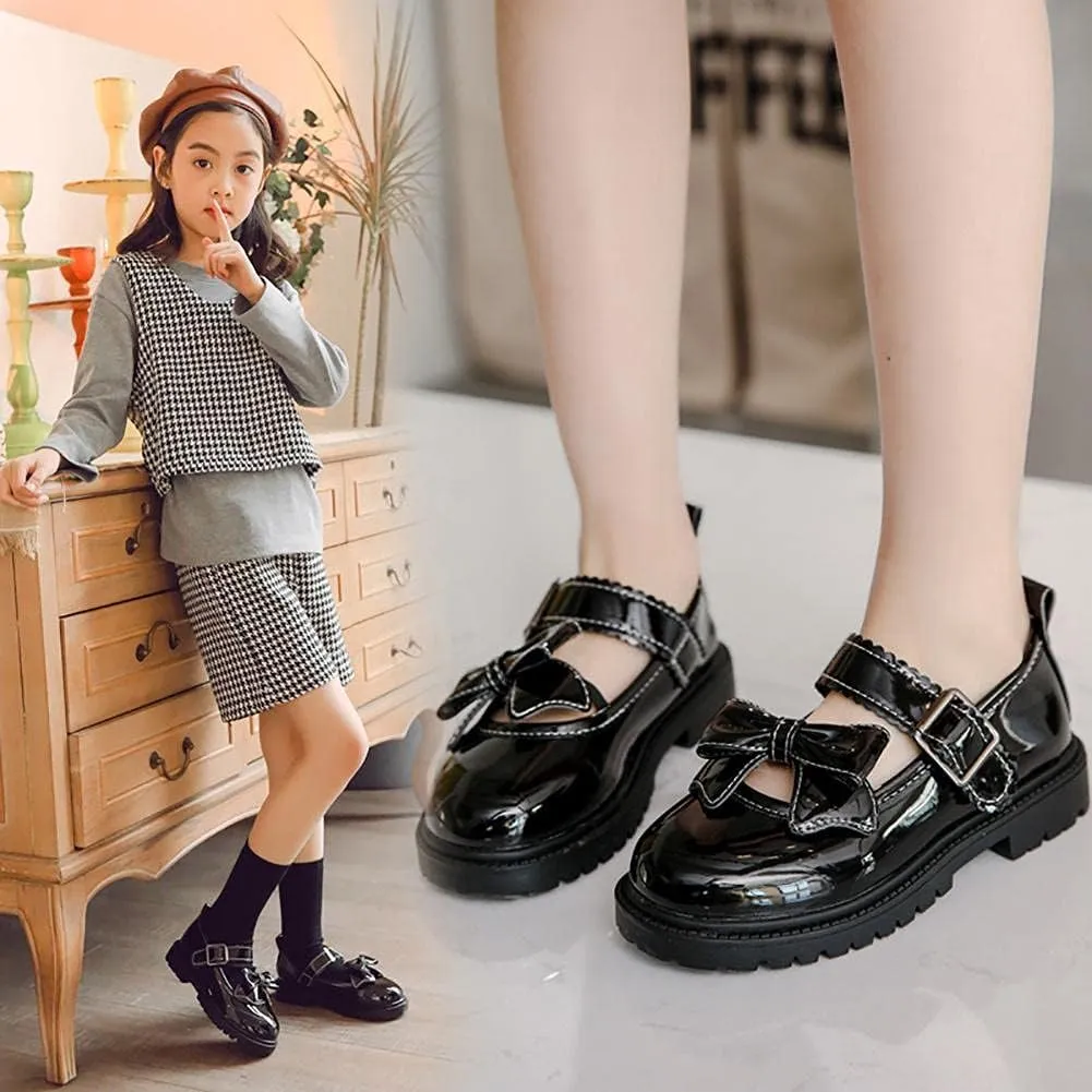 Girls Bowknot Ballerina Mary Jane School Wedding Party Flat Shoes