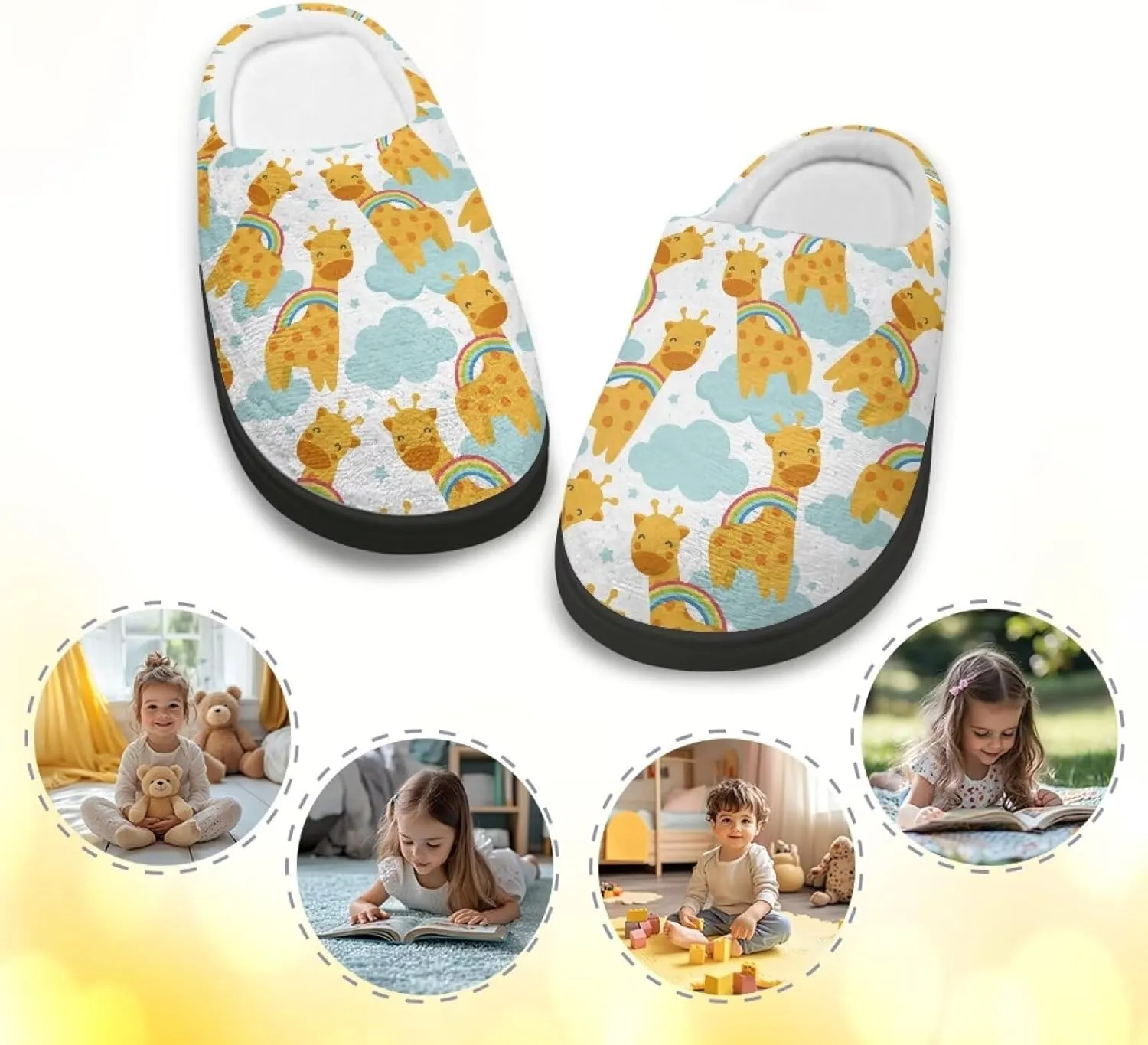 Girl's Cozy Plush House Slippers Soft Fluffy Home Shoes Comfortable Warm Slippers Cute Animals Print Slippers Non Slip Bedroom Slides for Indoor Outdoor US 9-15