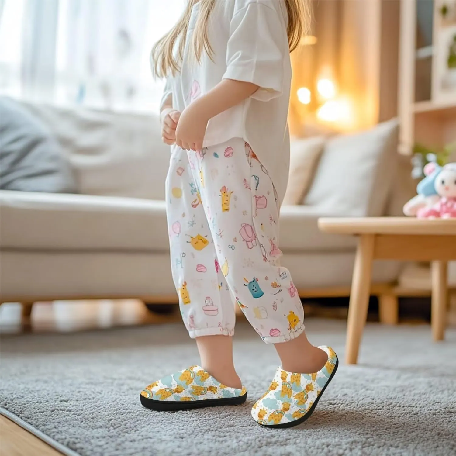 Girl's Cozy Plush House Slippers Soft Fluffy Home Shoes Comfortable Warm Slippers Cute Animals Print Slippers Non Slip Bedroom Slides for Indoor Outdoor US 9-15