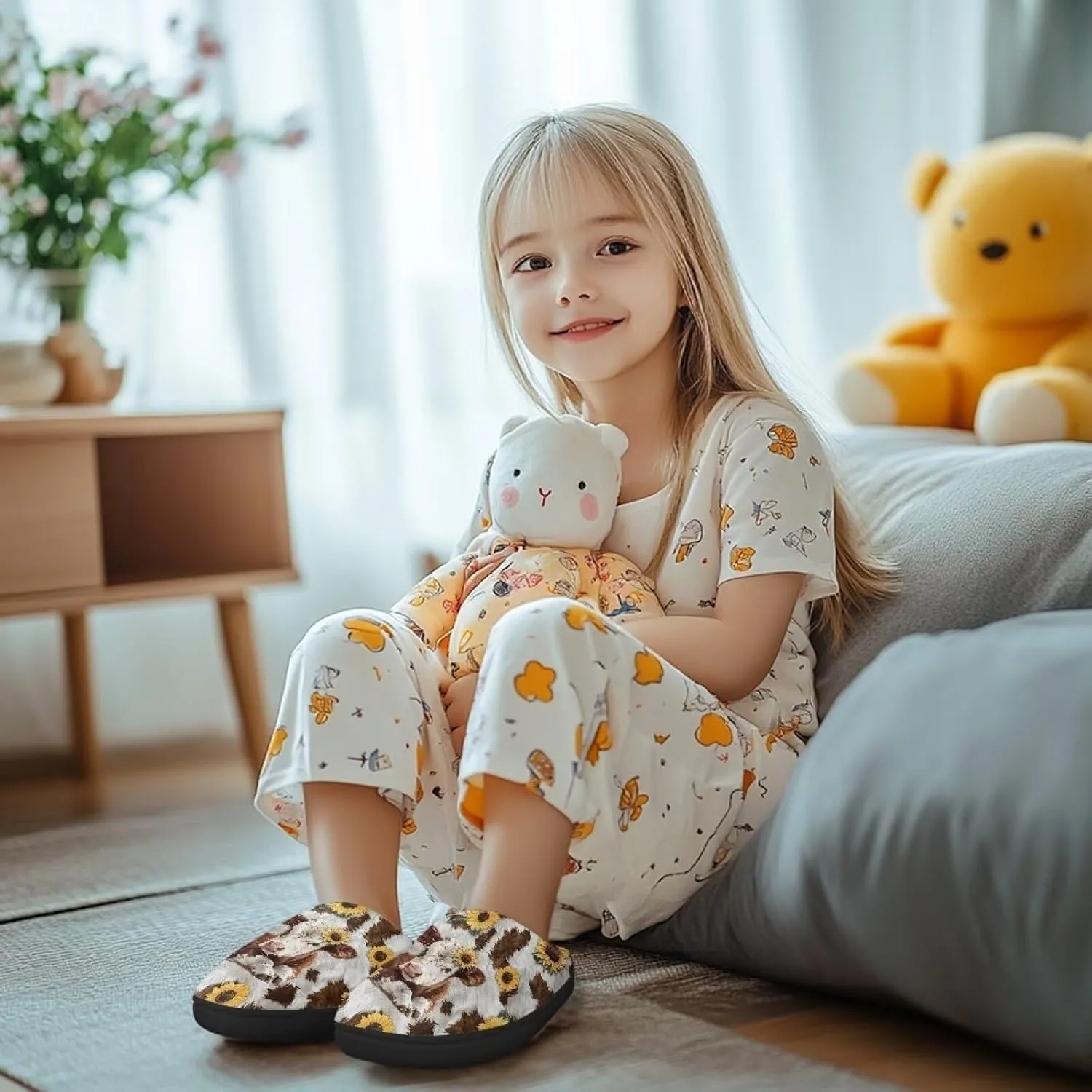 Girls Plush House Slippers Soft Comfort Slippers Warm Lightweight Home Shoes Non Slip Bedroom Shoes Cute Print Slippers Washable for Indoor Outdoor US 9-15