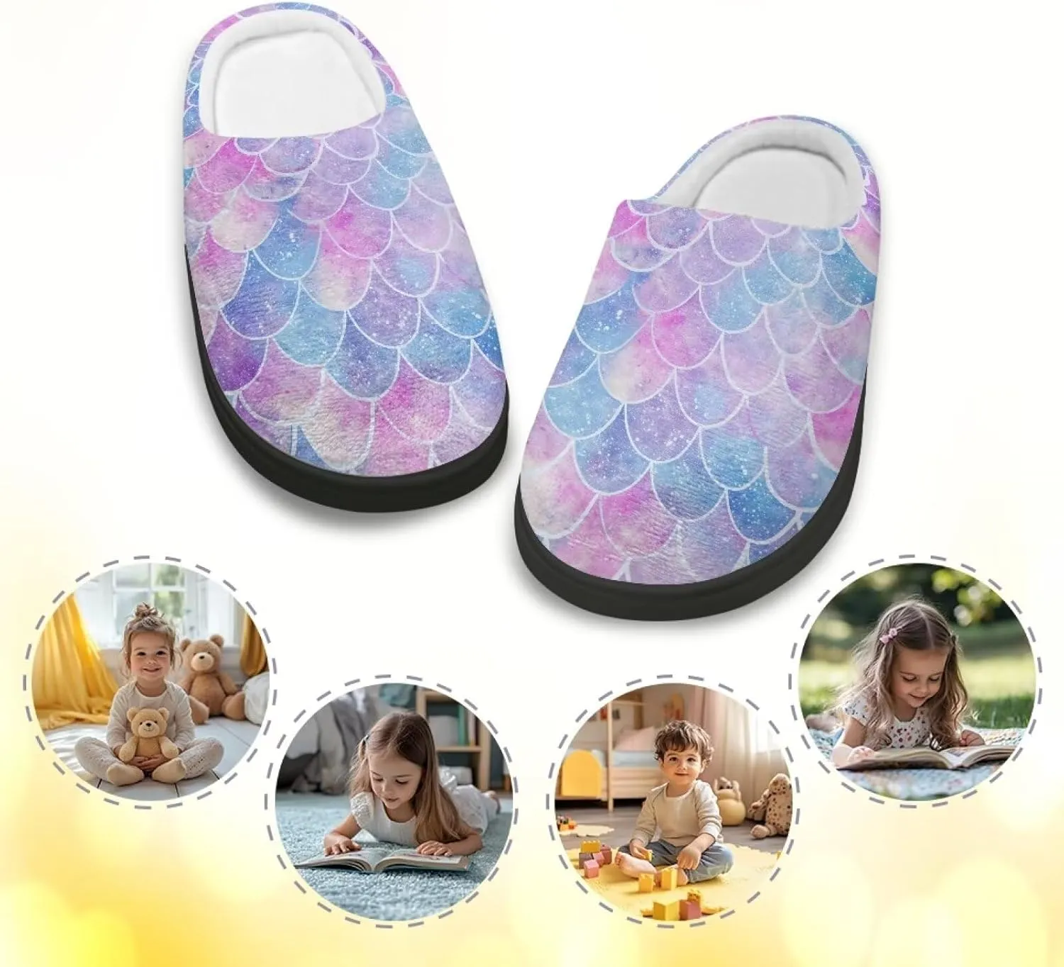 Girls Plush House Slippers Soft Comfort Slippers Warm Lightweight Home Shoes Non Slip Bedroom Shoes Cute Print Slippers Washable for Indoor Outdoor US 9-15