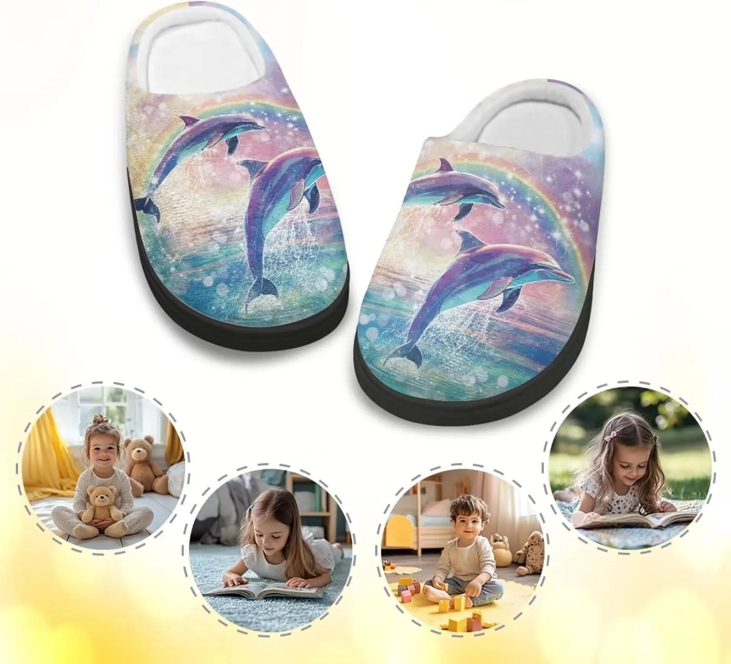 Girls Plush House Slippers Soft Comfort Slippers Warm Lightweight Home Shoes Non Slip Bedroom Shoes Cute Print Slippers Washable for Indoor Outdoor US 9-15