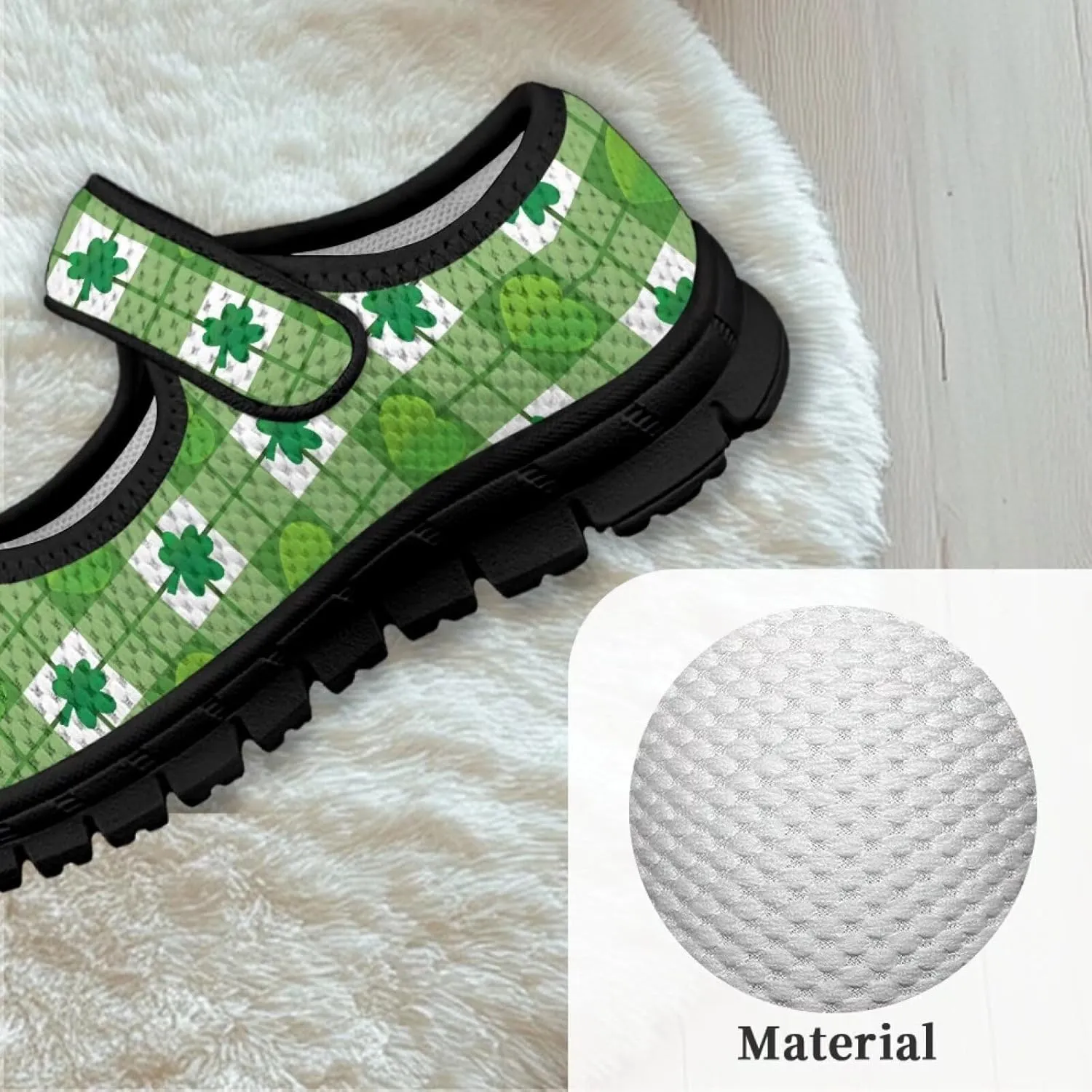Girls Slip On Casual Shoes St. Patrick's Day Easter Shoes Comfort Non Slip Travel Walking Shoe Mesh Sneaker Black Sole US 11-15