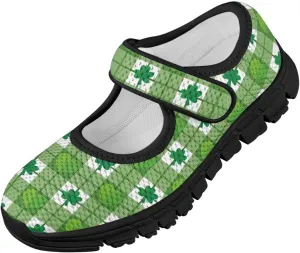 Girls Slip On Casual Shoes St. Patrick's Day Easter Shoes Comfort Non Slip Travel Walking Shoe Mesh Sneaker Black Sole US 11-15