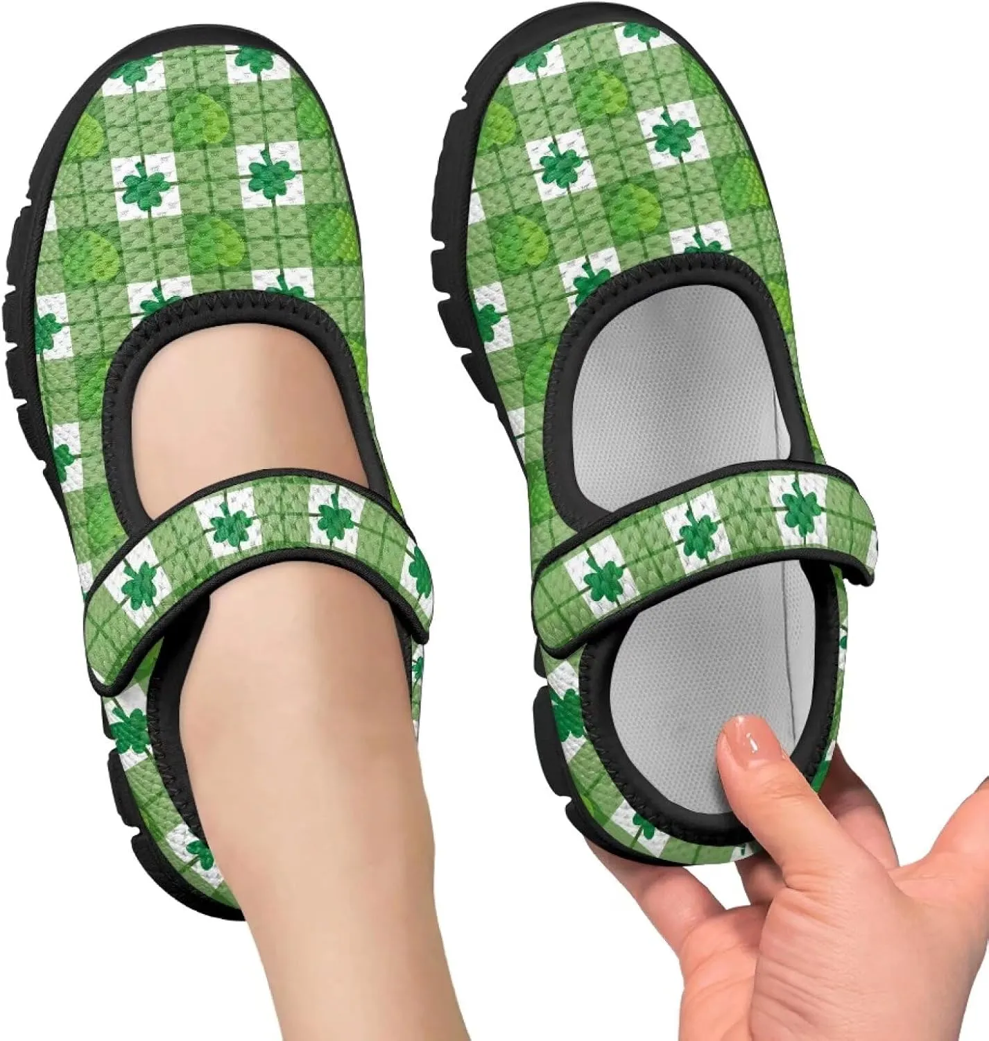 Girls Slip On Casual Shoes St. Patrick's Day Easter Shoes Comfort Non Slip Travel Walking Shoe Mesh Sneaker Black Sole US 11-15