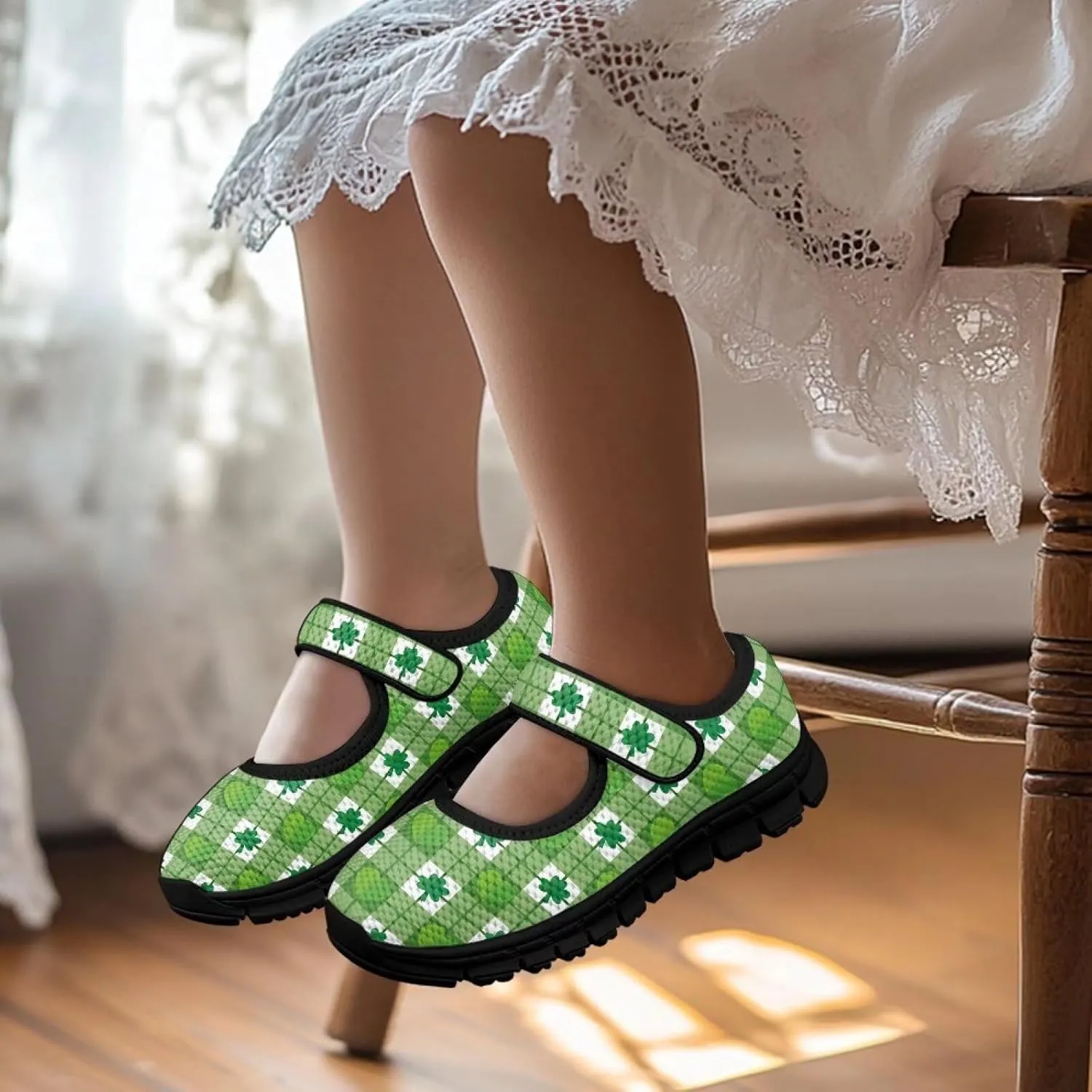 Girls Slip On Casual Shoes St. Patrick's Day Easter Shoes Comfort Non Slip Travel Walking Shoe Mesh Sneaker Black Sole US 11-15