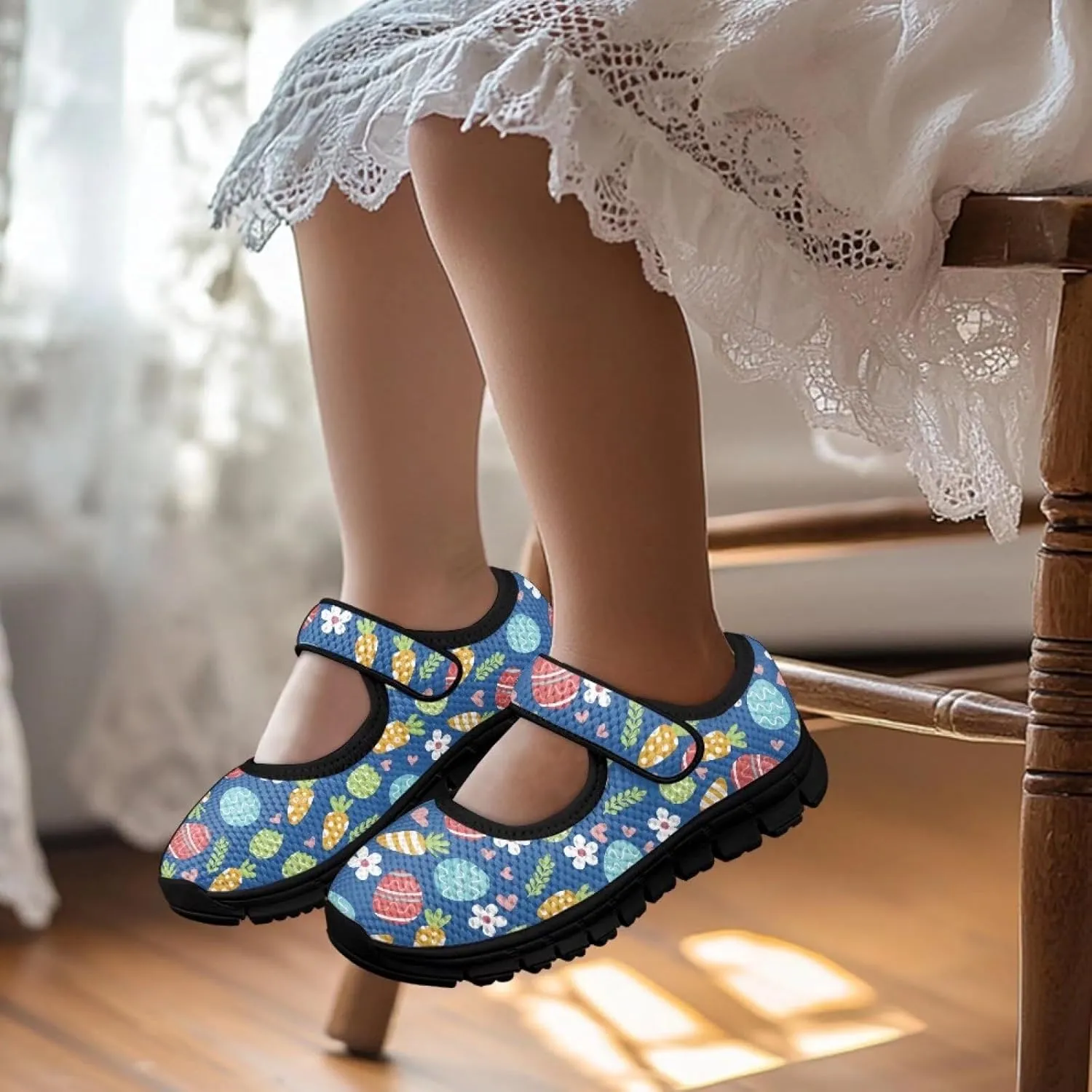 Girls Slip On Casual Shoes St. Patrick's Day Easter Shoes Comfort Non Slip Travel Walking Shoe Mesh Sneaker Black Sole US 11-15