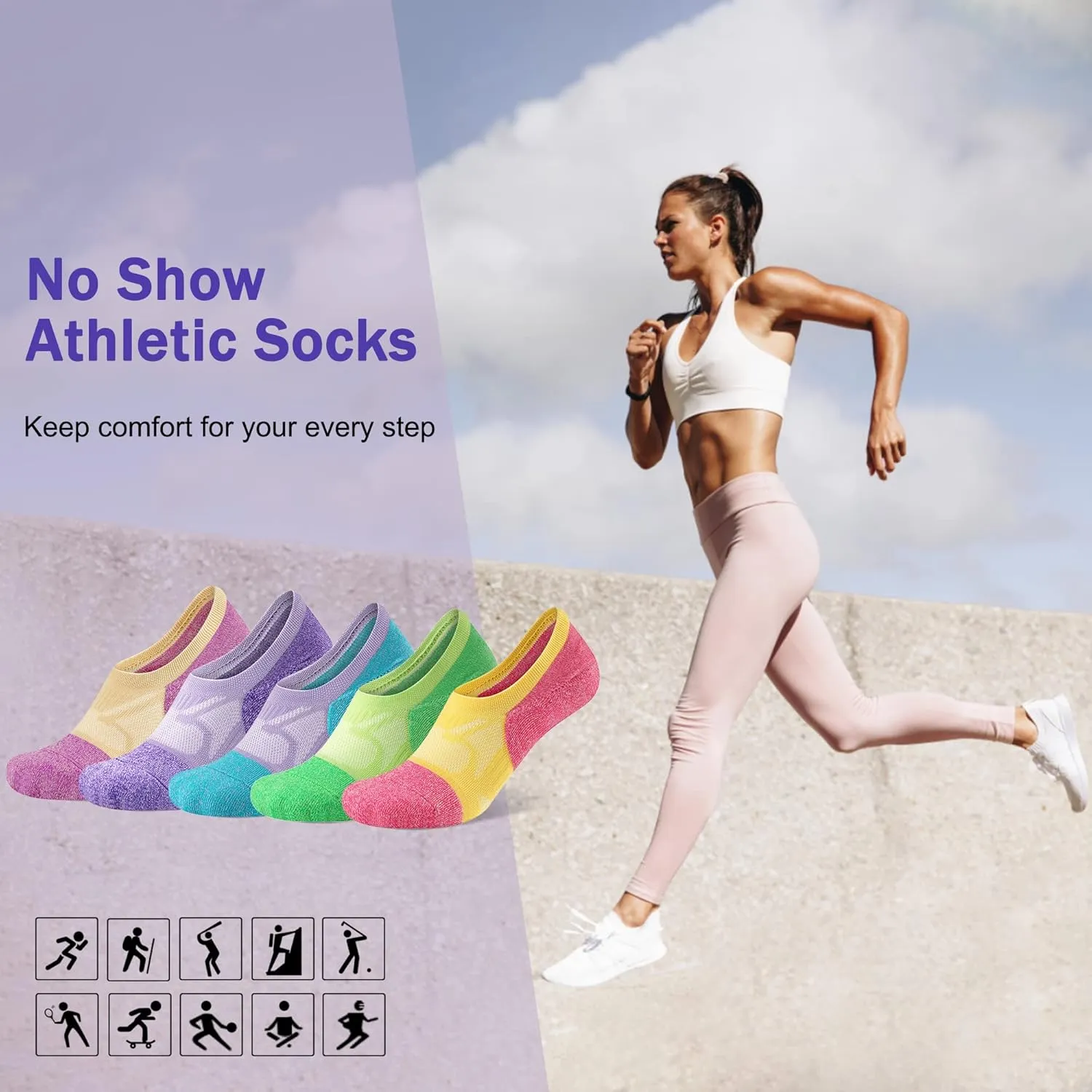 Gonii No Show Socks Womens Athletic Compression Running Low Cut Cushioned Socks 5 Pairs