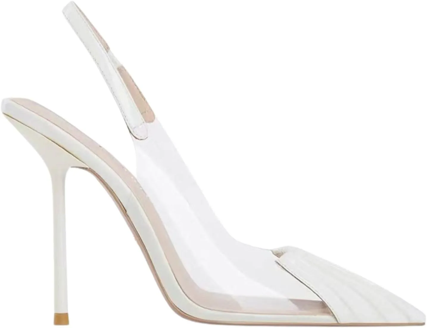 Goolita Transparent PVC Slingback Stiletto Heels For Women, Pointed Toe Patent Leather Heeled Sandals Sexy Slip On Dress Pumps Shoes