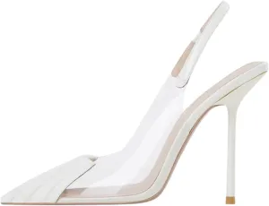 Goolita Transparent PVC Slingback Stiletto Heels For Women, Pointed Toe Patent Leather Heeled Sandals Sexy Slip On Dress Pumps Shoes