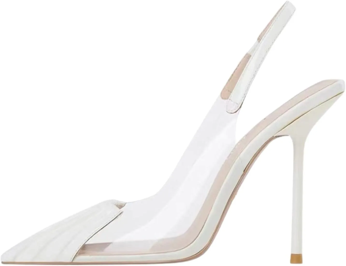 Goolita Transparent PVC Slingback Stiletto Heels For Women, Pointed Toe Patent Leather Heeled Sandals Sexy Slip On Dress Pumps Shoes
