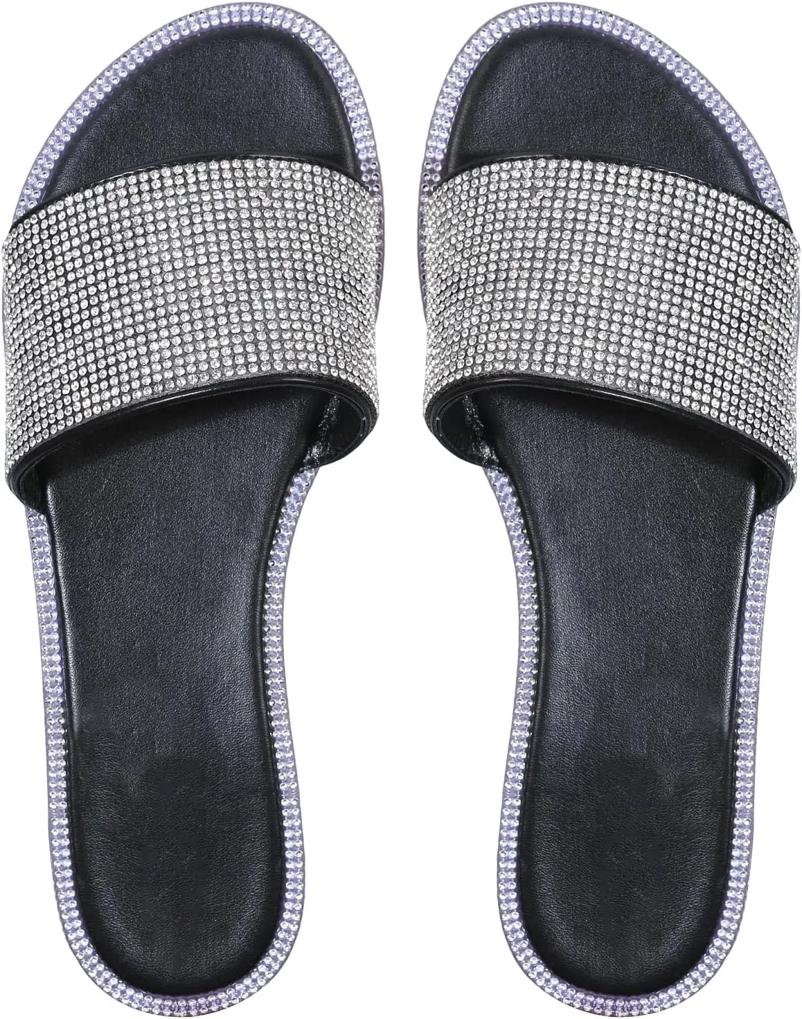 GORGLITTER Rhinestone Sparkly Sandals Dressy Slip on Summer Casual Fancy Flat Sandals Glitter Open Toe Slides