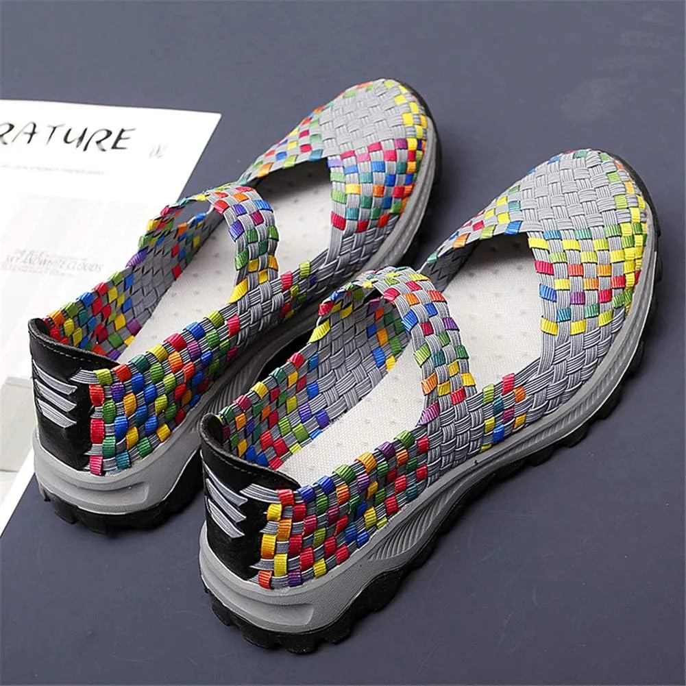 GOSPT Women's Elastic Woven Walking Shoes Mary Jane Flats Slip on Sneakers