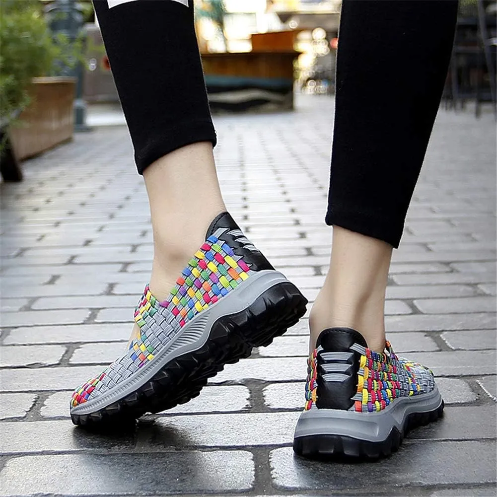 GOSPT Women's Elastic Woven Walking Shoes Mary Jane Flats Slip on Sneakers