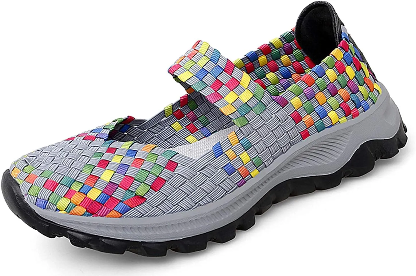 GOSPT Women's Elastic Woven Walking Shoes Mary Jane Flats Slip on Sneakers
