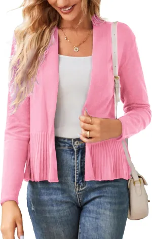 GRACE KARIN Women's Casual Draped Open Front Cropped Cardigan Long Sleeve Sweater Peplum Knit Outwear