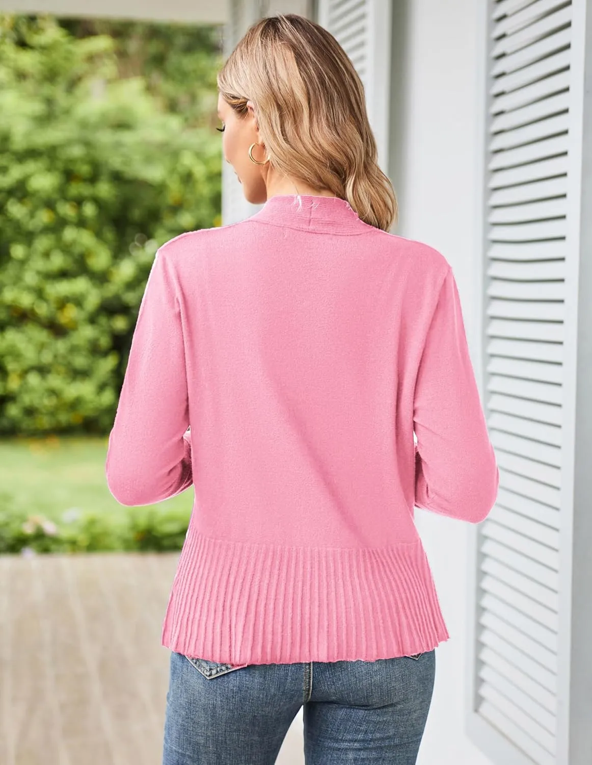 GRACE KARIN Women's Casual Draped Open Front Cropped Cardigan Long Sleeve Sweater Peplum Knit Outwear