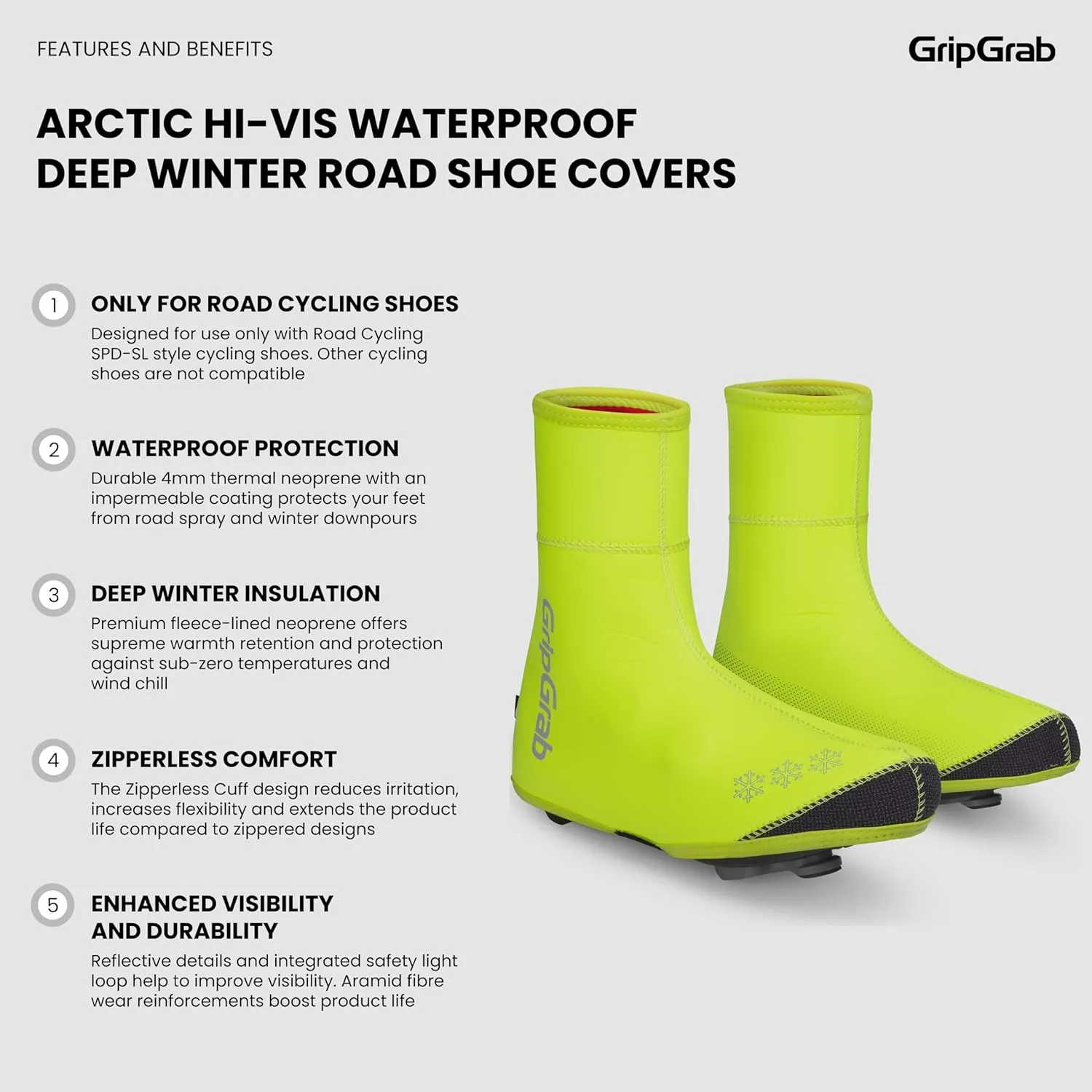 GripGrab Arctic Waterproof Deep Winter Road Cycling Shoe Covers Fleece Lined Thermal Cycling Road Bike Shoe Covers Waterproof Overshoes