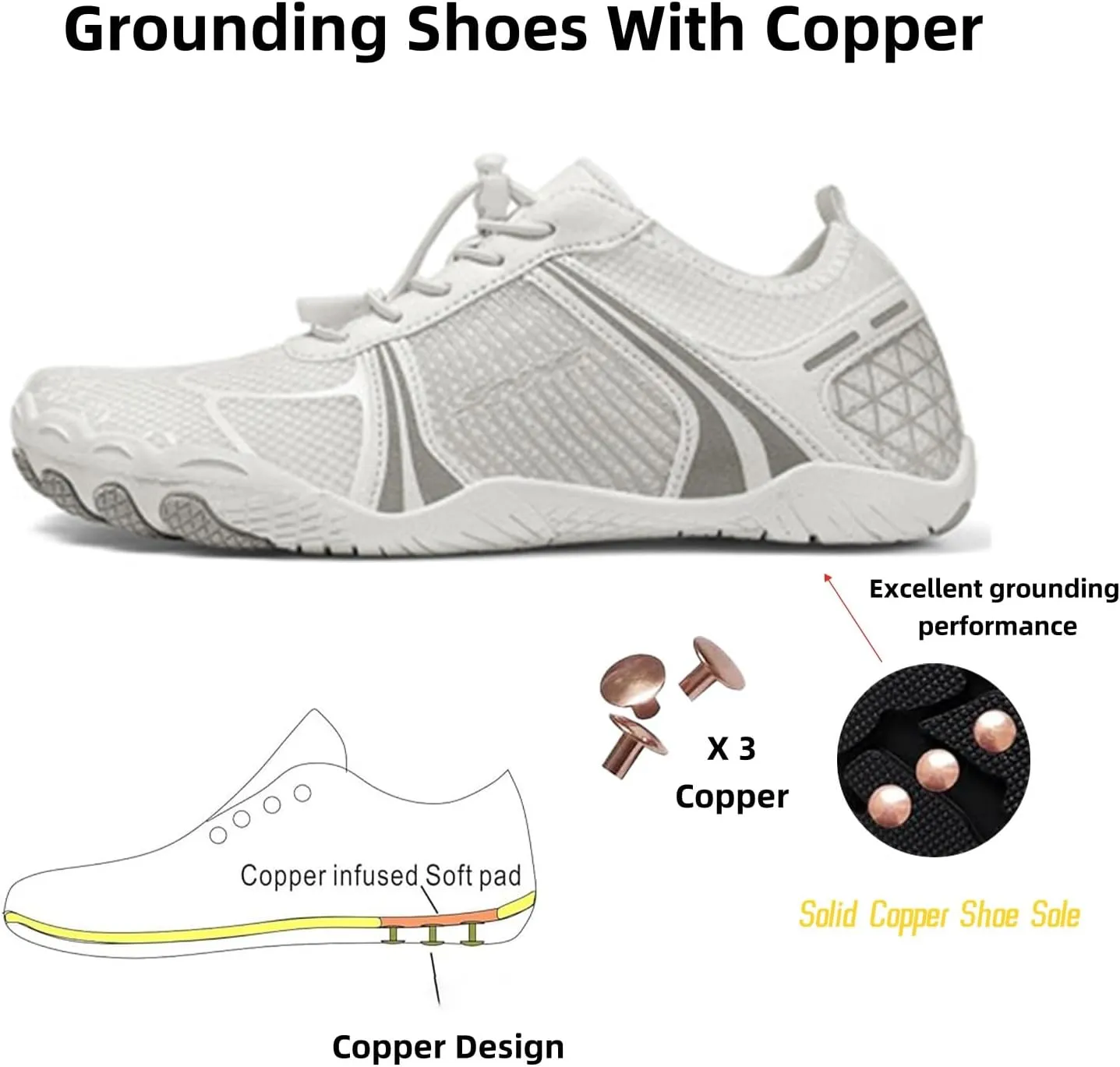 Grounding Shoes with Copper, Grounded Footwear for Women, Grounded Barefoot Shoes with Copper, for Women and Men Soft Comfortable