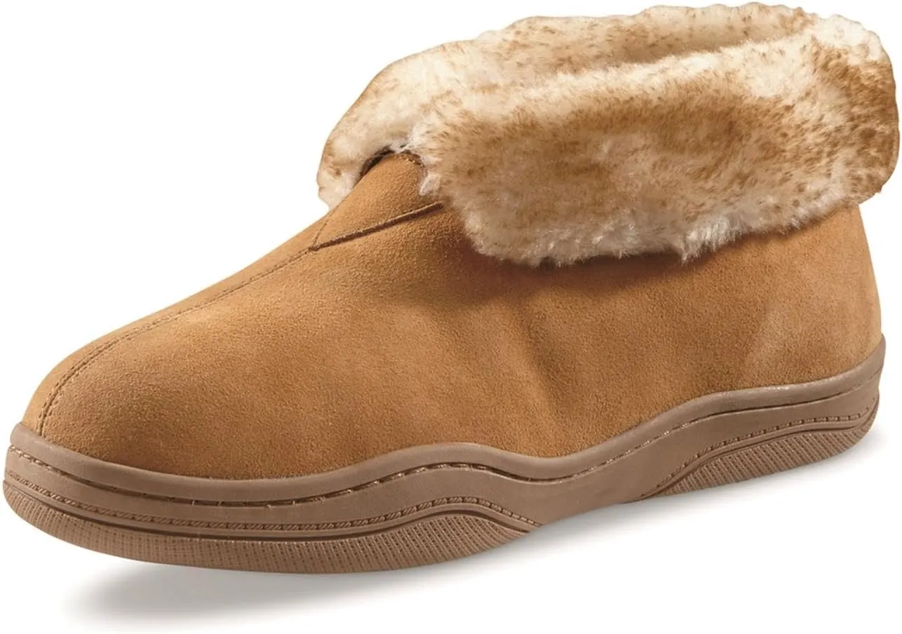 Guide Gear Mens Bootie Slippers, Suede Soft Cushioned Bedroom House Shoes with Rubber Sole and Wool Blend Lining for Indoor Outdoor Use