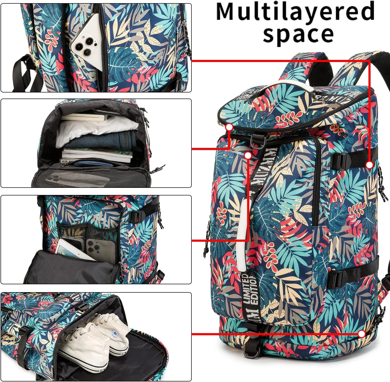 Gym Bag Duffle Backpack Suitable for Hiking,Camping, Travel 40L Large Capacity Trendy Cool Laptop Lightweight Backpack for Men and Women (Blue)…