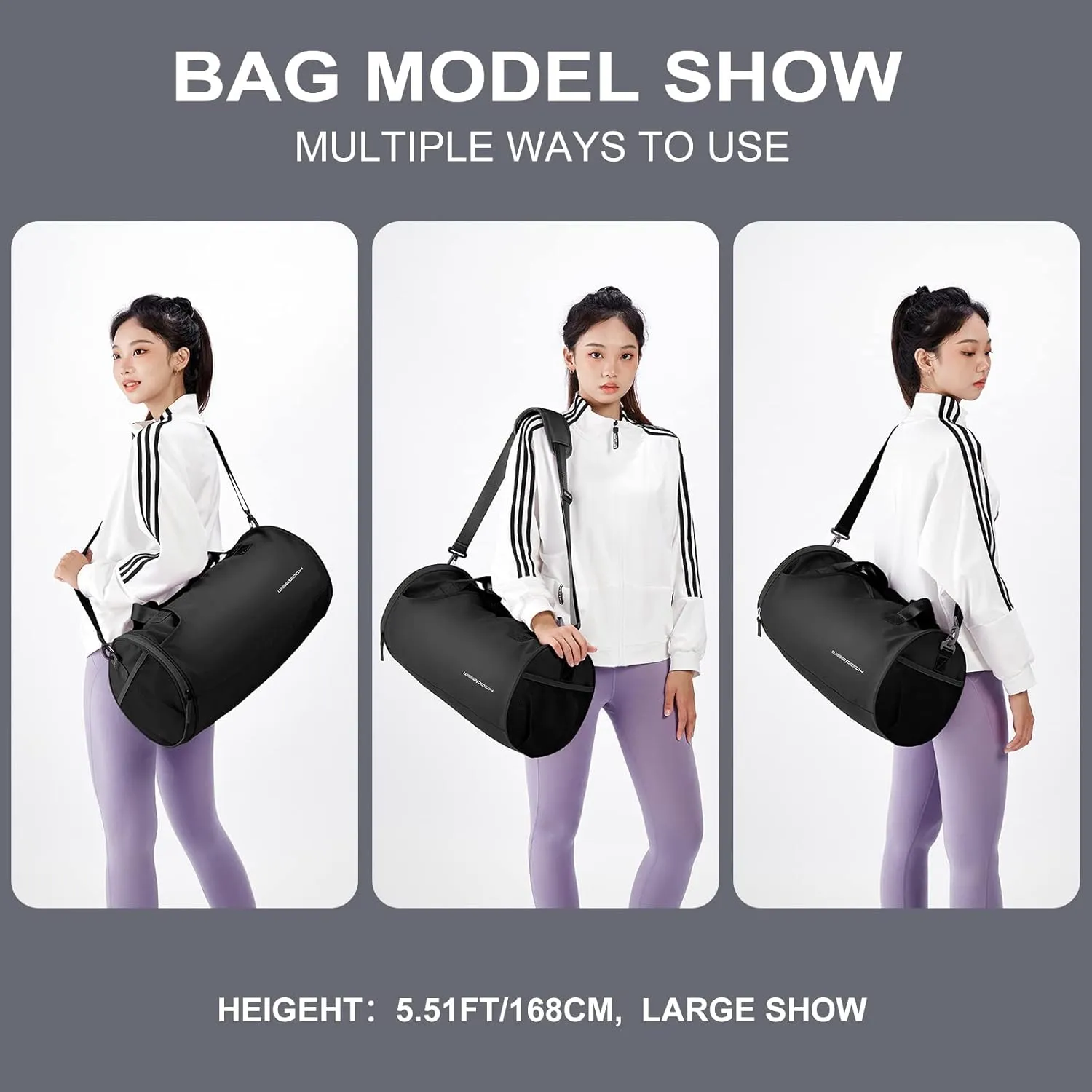 Gym Bag for Women & Men with Wet & Shoe Compartment - Small Duffle Bag for Travel, Sport, Gym, Workout & Overnight Use - Black