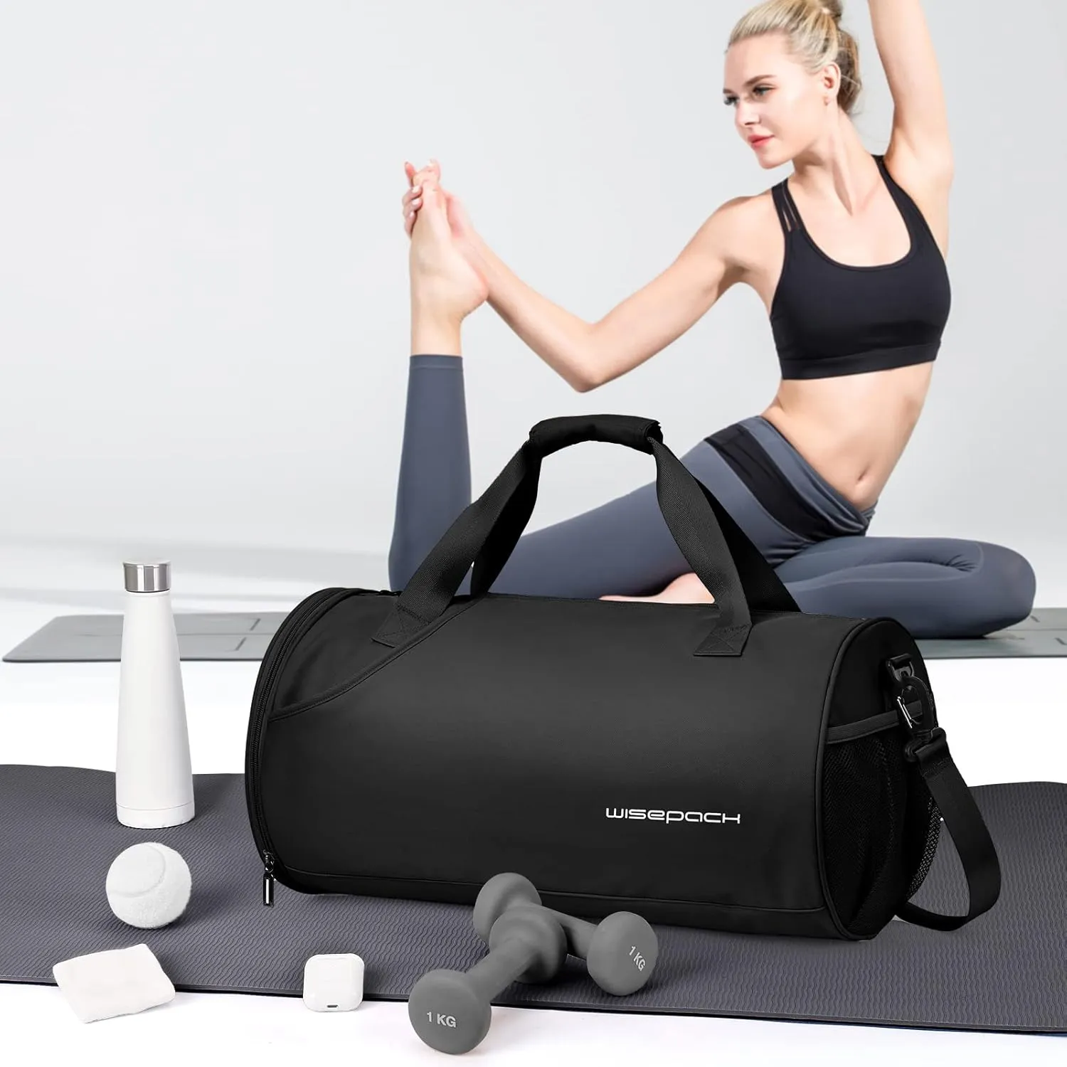 Gym Bag for Women & Men with Wet & Shoe Compartment - Small Duffle Bag for Travel, Sport, Gym, Workout & Overnight Use - Black