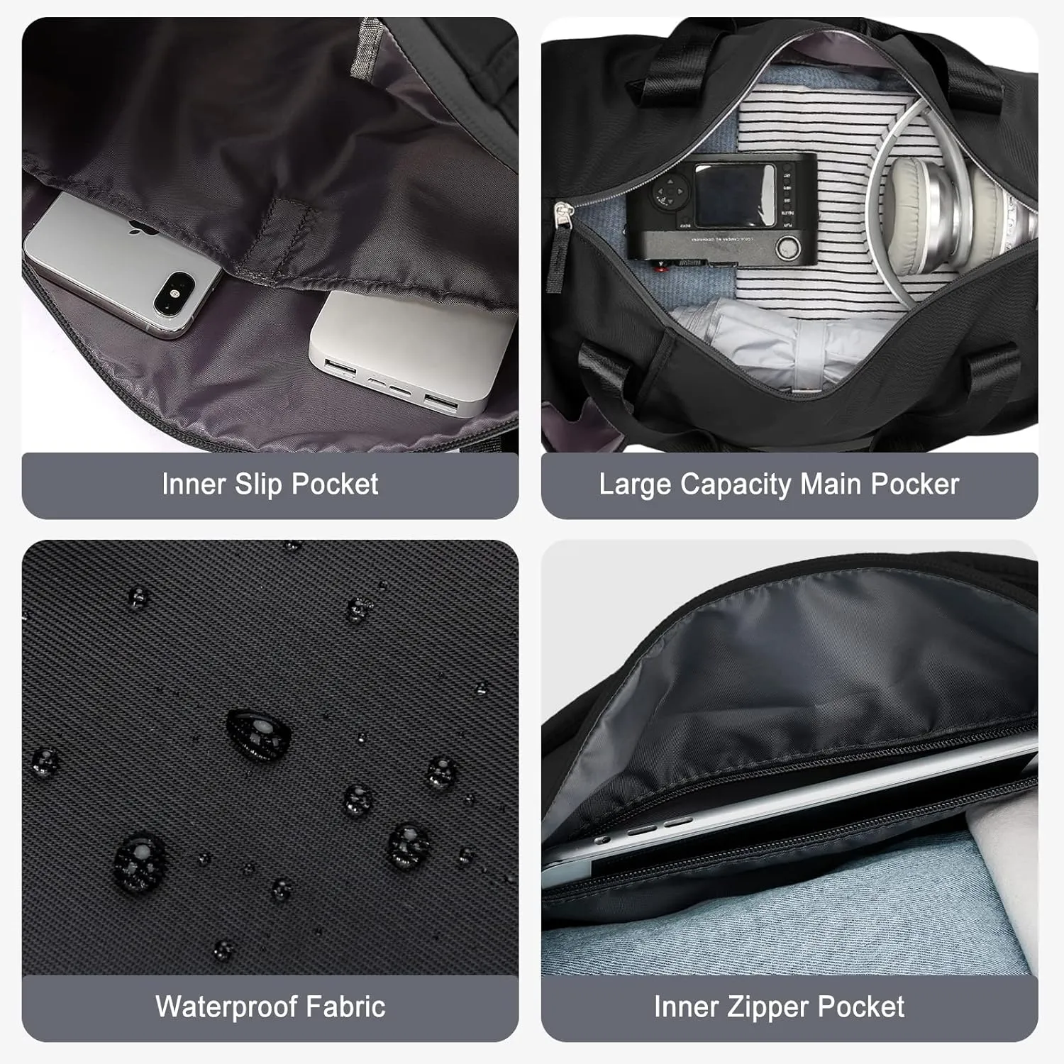 Gym Bag for Women & Men with Wet & Shoe Compartment - Small Duffle Bag for Travel, Sport, Gym, Workout & Overnight Use - Black