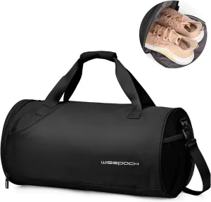 Gym Bag for Women & Men with Wet & Shoe Compartment - Small Duffle Bag for Travel, Sport, Gym, Workout & Overnight Use - Black