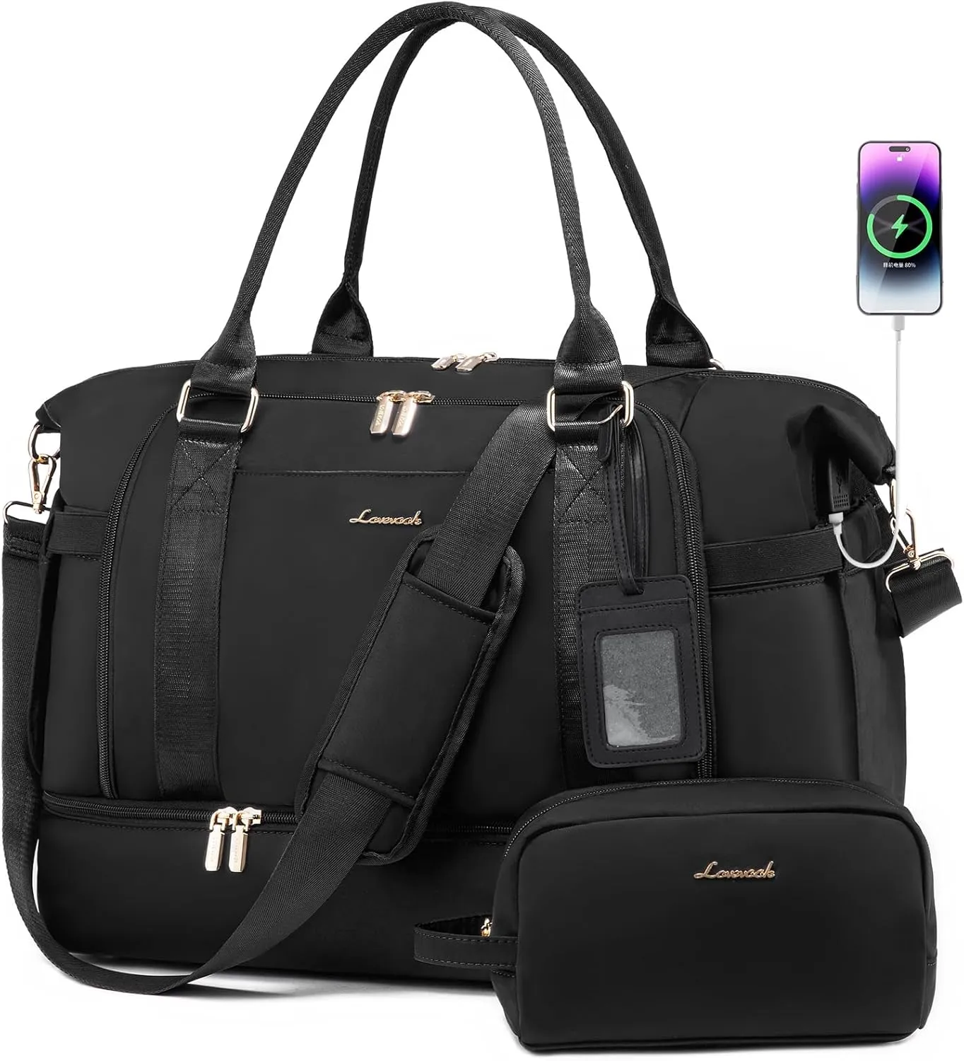 Gym Bag LOVEVOOK Travel Duffel Bag with USB Charging Port,Weekender Bags for Women with Shoe Compartment,Carry on Overnight Bag with Toiletry Bag,Hospital Bags for Labor and Deliver