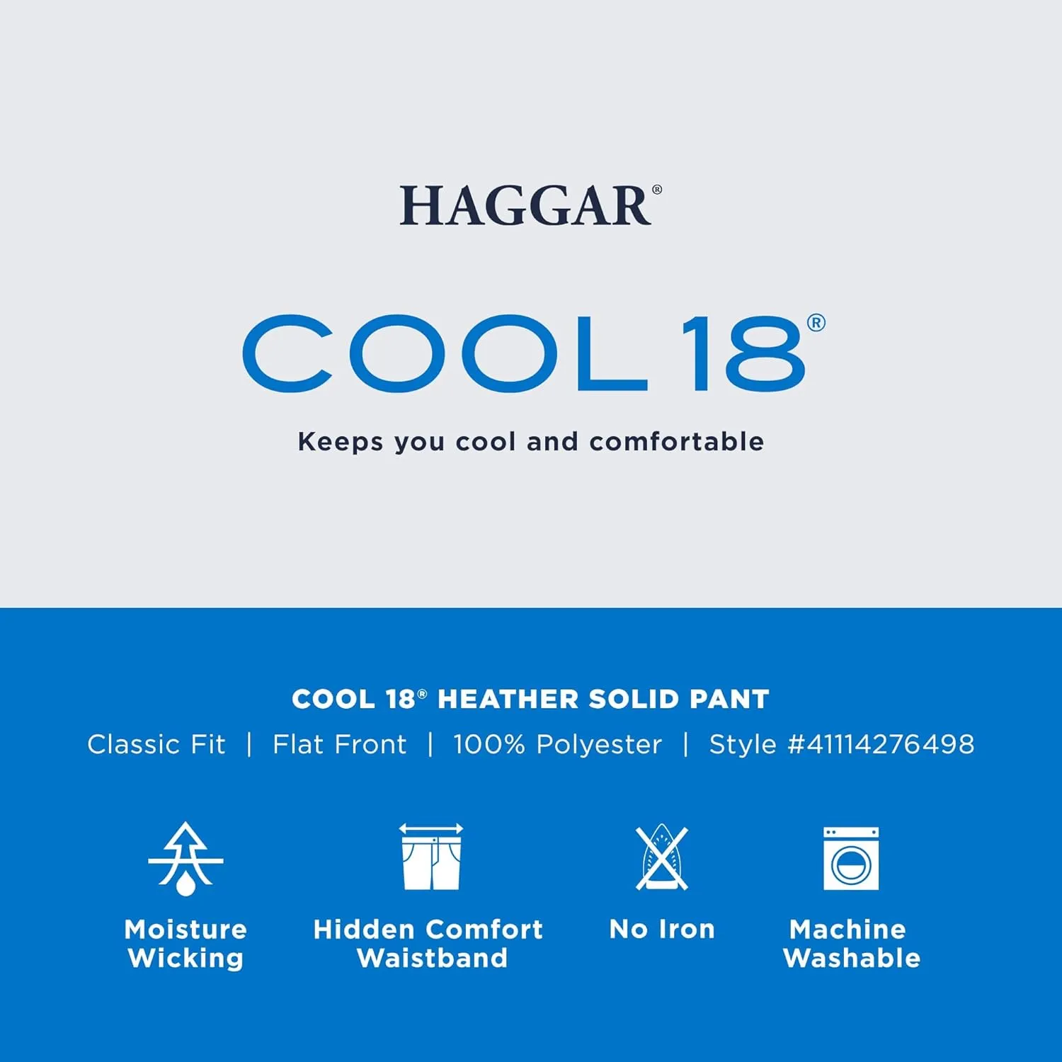 Haggar Men's Cool 18 Classic Fit Flat Front Hidden Expandable Waistband Casual Pant