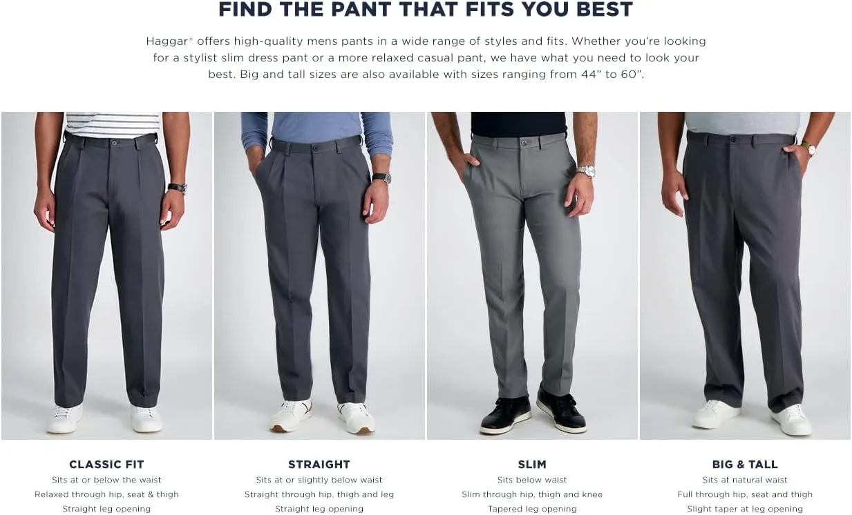 Haggar Men's Cool Right Performance Flex Solid Classic Fit Flat Front Pant
