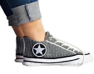 Handmade Crochet Sneaker Grey Slippers, Low-Top Knitted House Shoes, Anti-Slip Sole Ultra-Comfortable Men & Women Shoes, Knitted House Sneakers Plush Socks