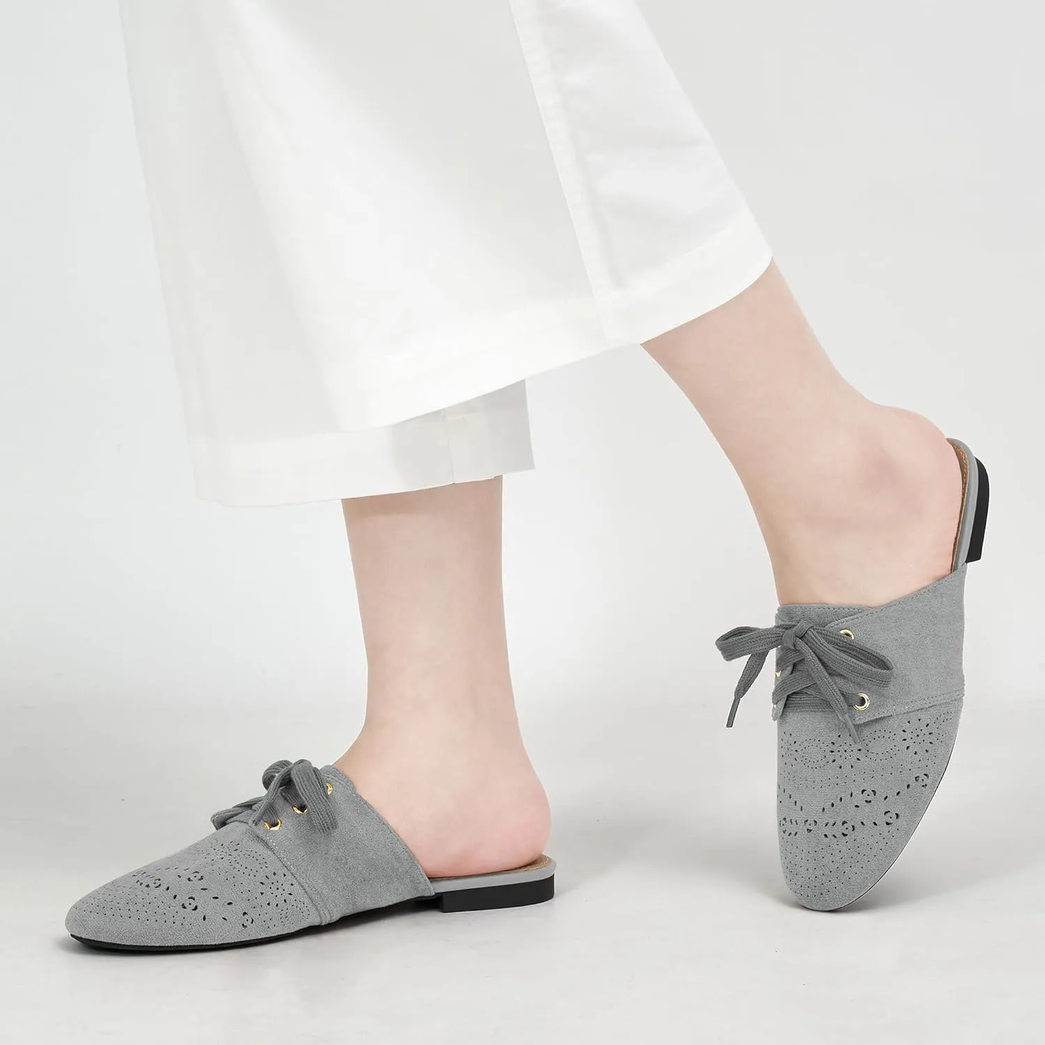 HARENCE Mules for Women Flats Shoes: Comfortable Round Toe Lace Up Mule 2025 Dressy Business Suede Loafers