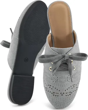 HARENCE Mules for Women Flats Shoes: Comfortable Round Toe Lace Up Mule 2025 Dressy Business Suede Loafers