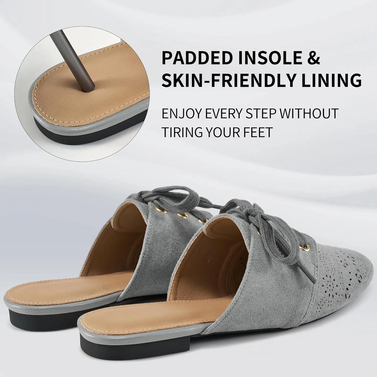 HARENCE Mules for Women Flats Shoes: Comfortable Round Toe Lace Up Mule 2025 Dressy Business Suede Loafers