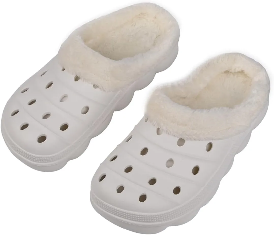 Harssidanzar Mens and Womens Lined Clogs, Unisex Winter Fleece Breathable Walking Garden Shoes Warm Non-Slip Mule Footwear HU203US