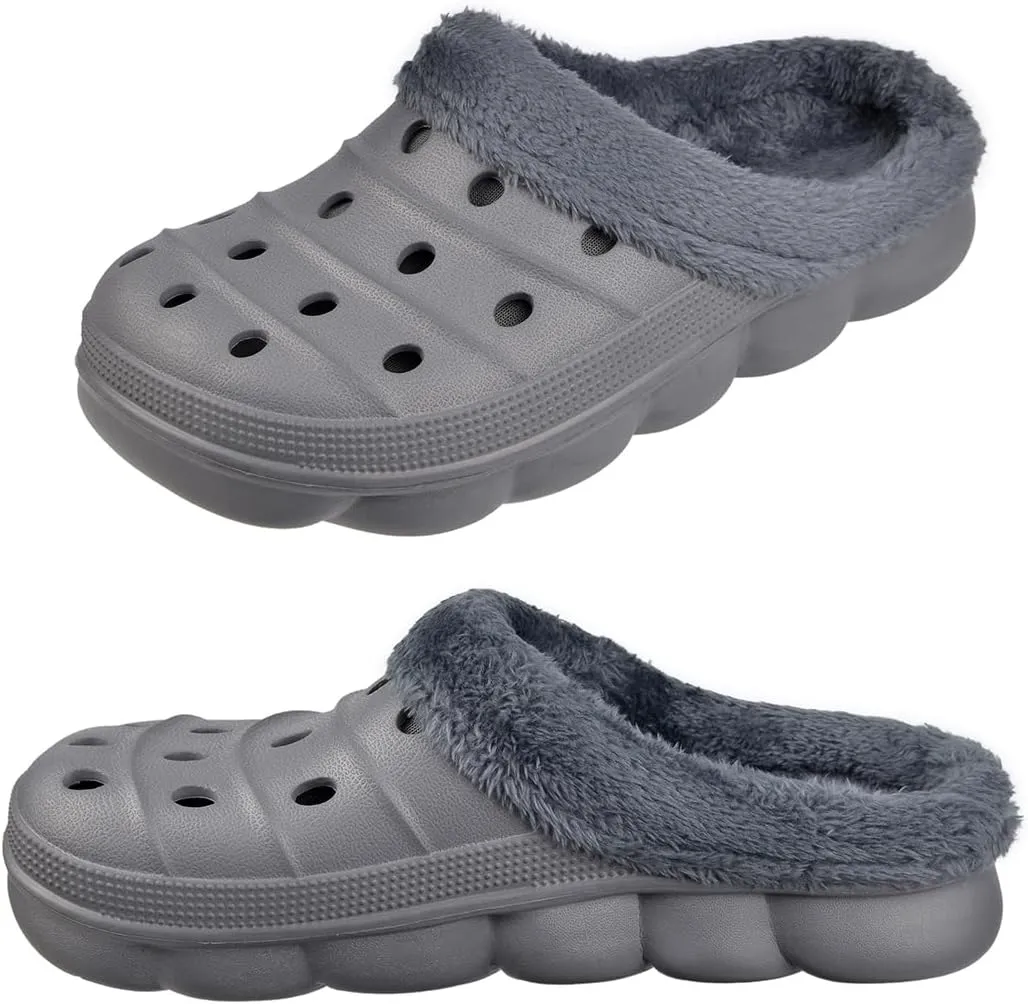 Harssidanzar Mens and Womens Lined Clogs, Unisex Winter Fleece Breathable Walking Garden Shoes Warm Non-Slip Mule Footwear HU203US
