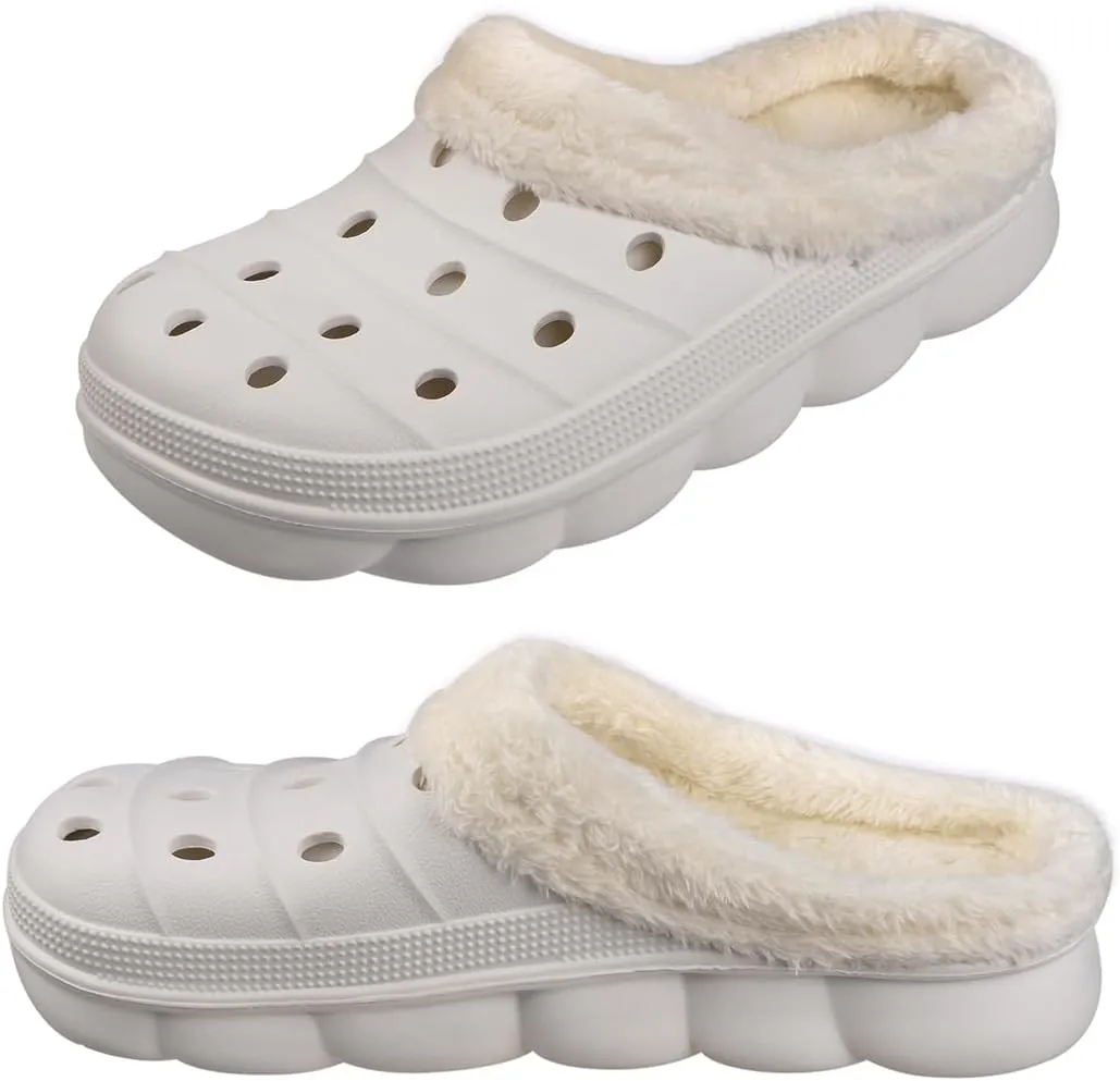 Harssidanzar Mens and Womens Lined Clogs, Unisex Winter Fleece Breathable Walking Garden Shoes Warm Non-Slip Mule Footwear HU203US