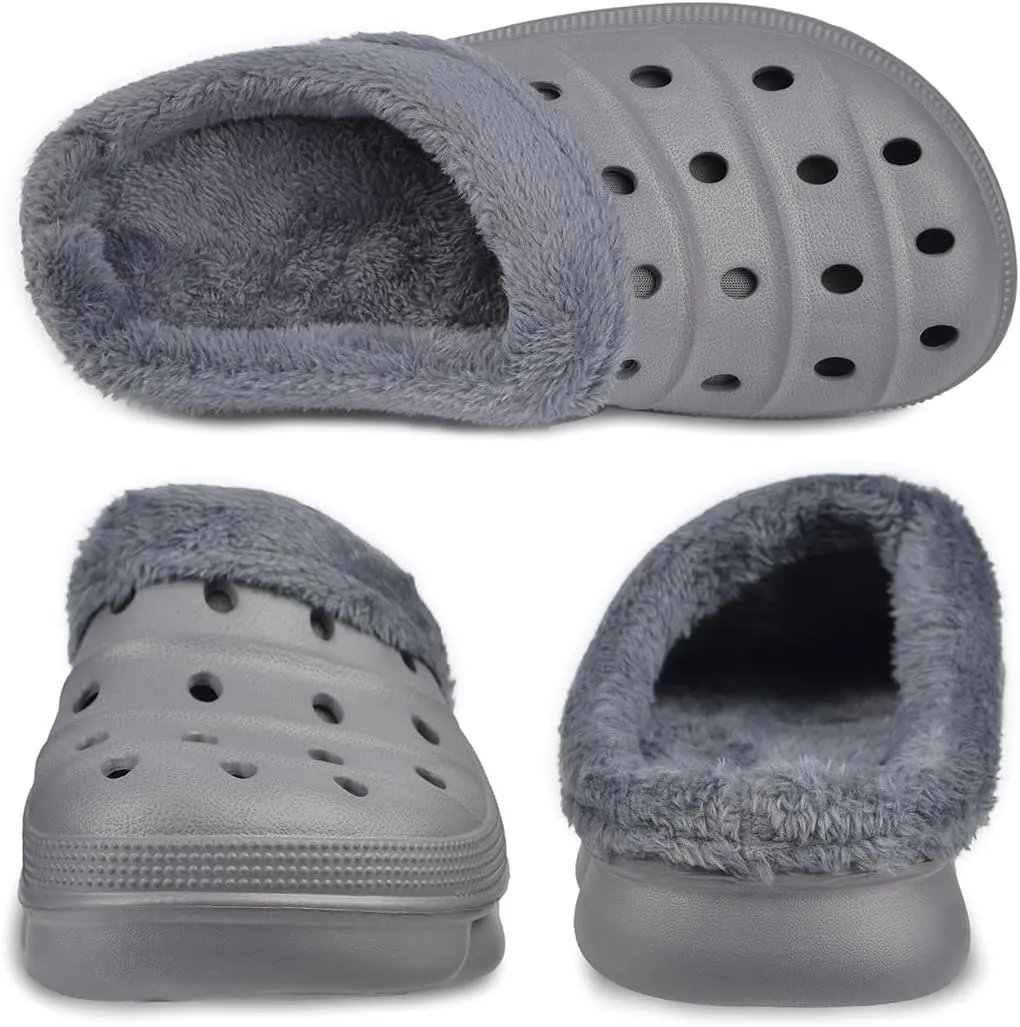 Harssidanzar Mens and Womens Lined Clogs, Unisex Winter Fleece Breathable Walking Garden Shoes Warm Non-Slip Mule Footwear HU203US