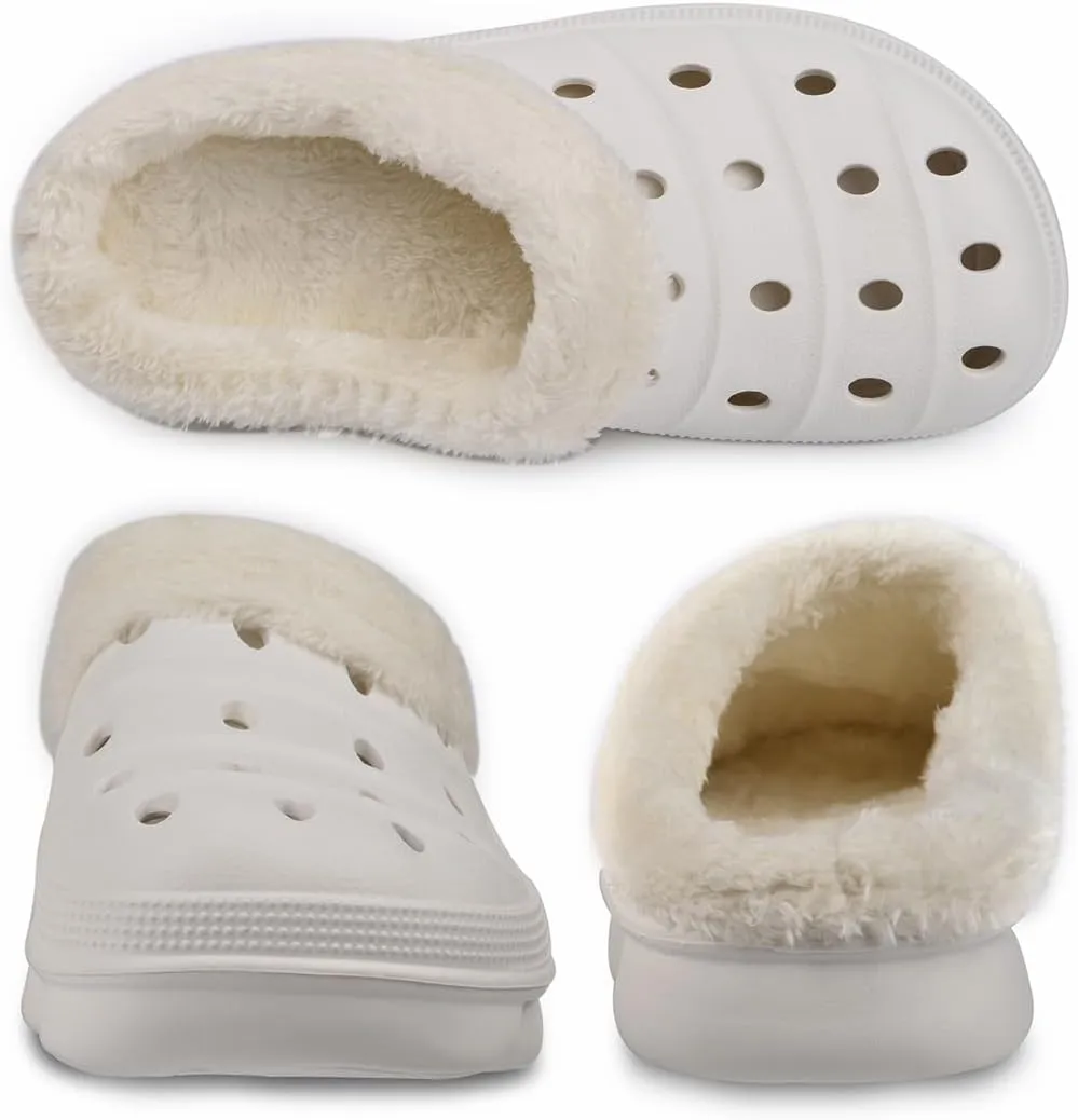 Harssidanzar Mens and Womens Lined Clogs, Unisex Winter Fleece Breathable Walking Garden Shoes Warm Non-Slip Mule Footwear HU203US