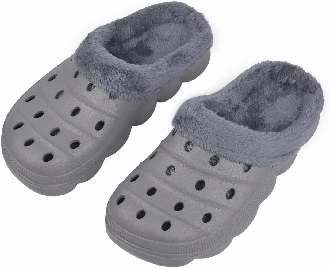 Harssidanzar Mens and Womens Lined Clogs, Unisex Winter Fleece Breathable Walking Garden Shoes Warm Non-Slip Mule Footwear HU203US